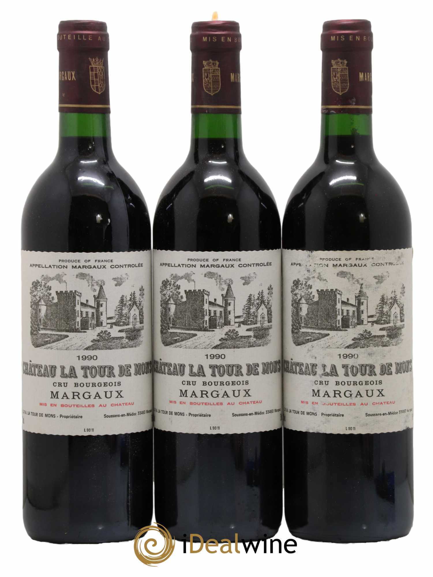 Château la Tour de Mons Cru Bourgeois 1990 - Lot de 3 bouteilles - 0
