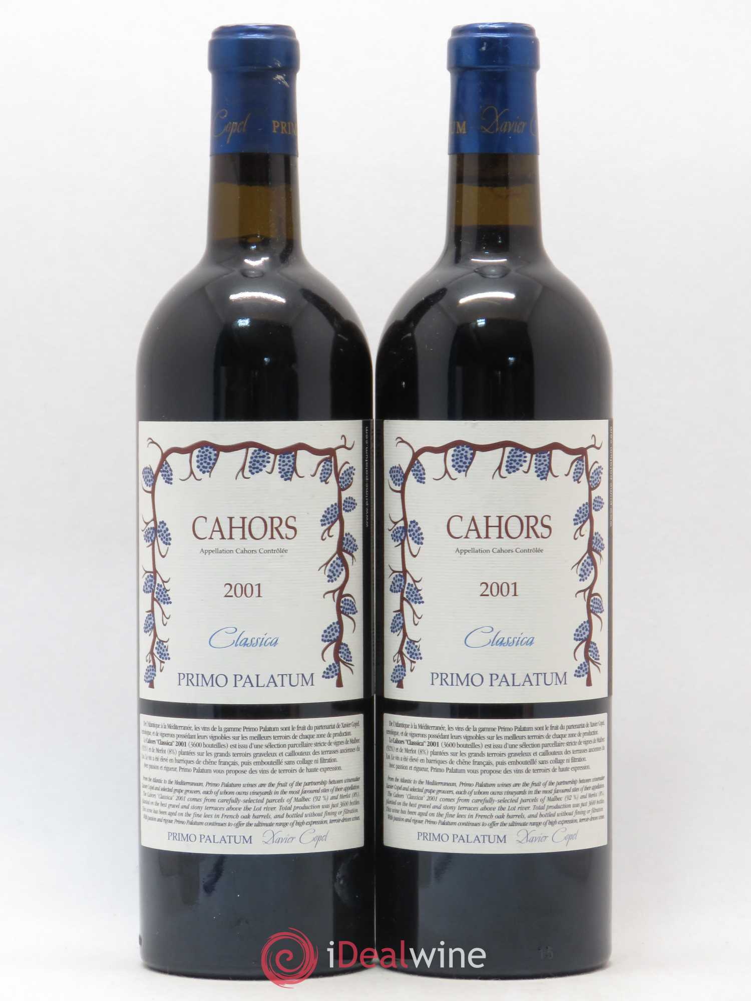Cahors Primo Palatum Classica 2001 - Lot de 2 bouteilles - 0