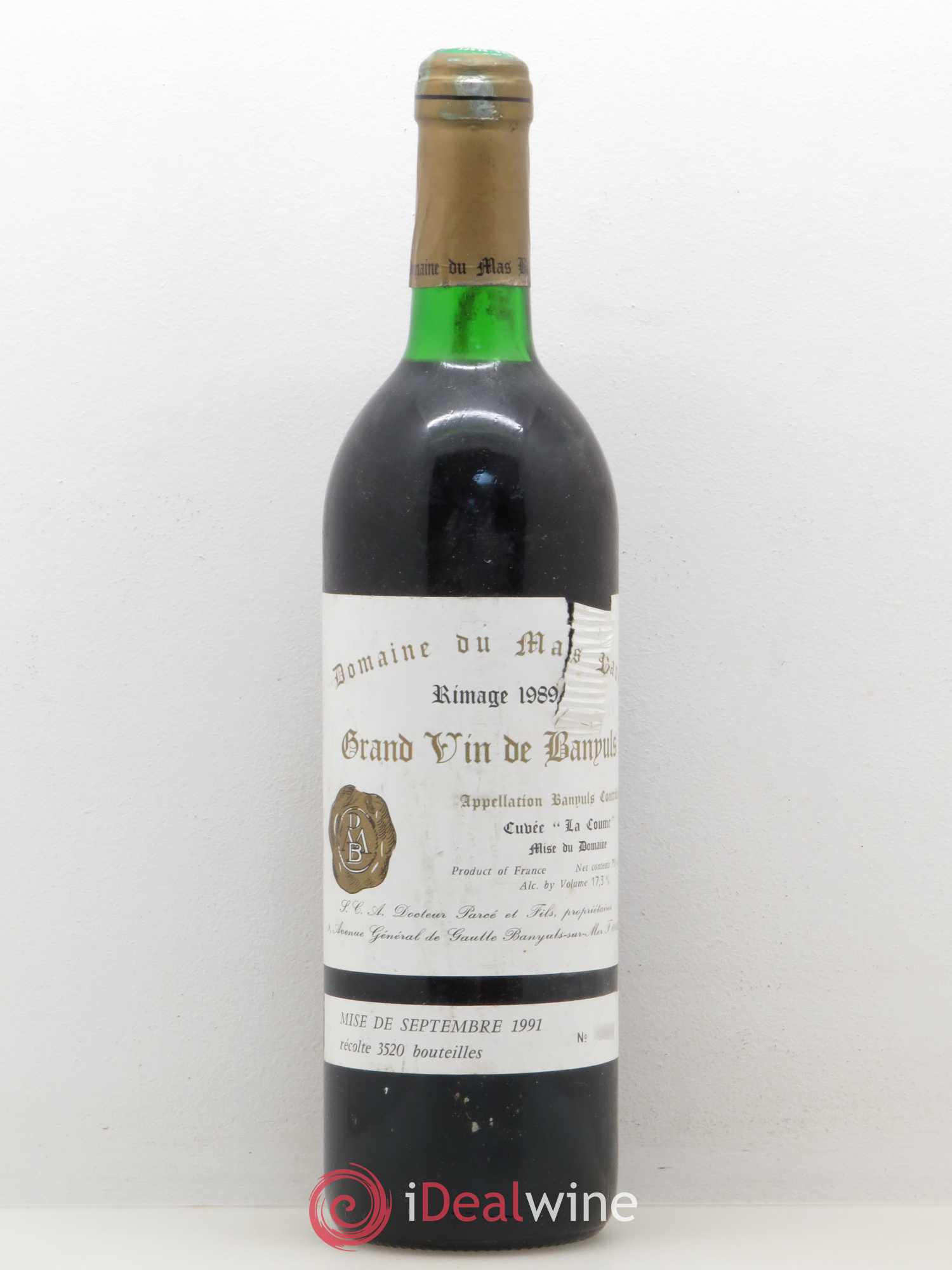 Banyuls Rimage La Coume Mas Blanc (Domaine du) - Parcé et Fils 1989 - Lot de 1 bouteille - 0