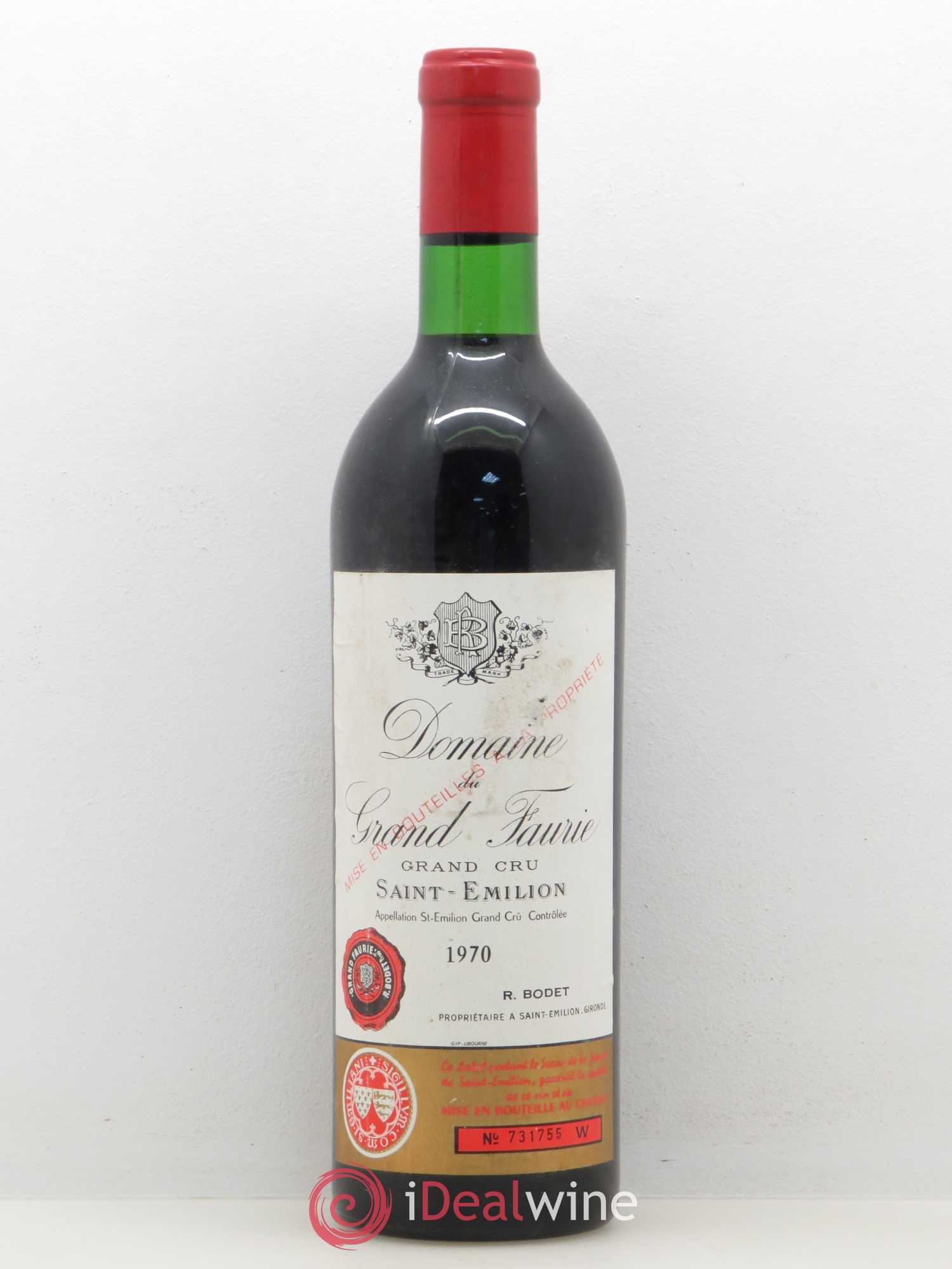 Saint-Émilion Grand Cru Domaine de Grand Faurie 1970 - Posten von 1 Flasche - 0