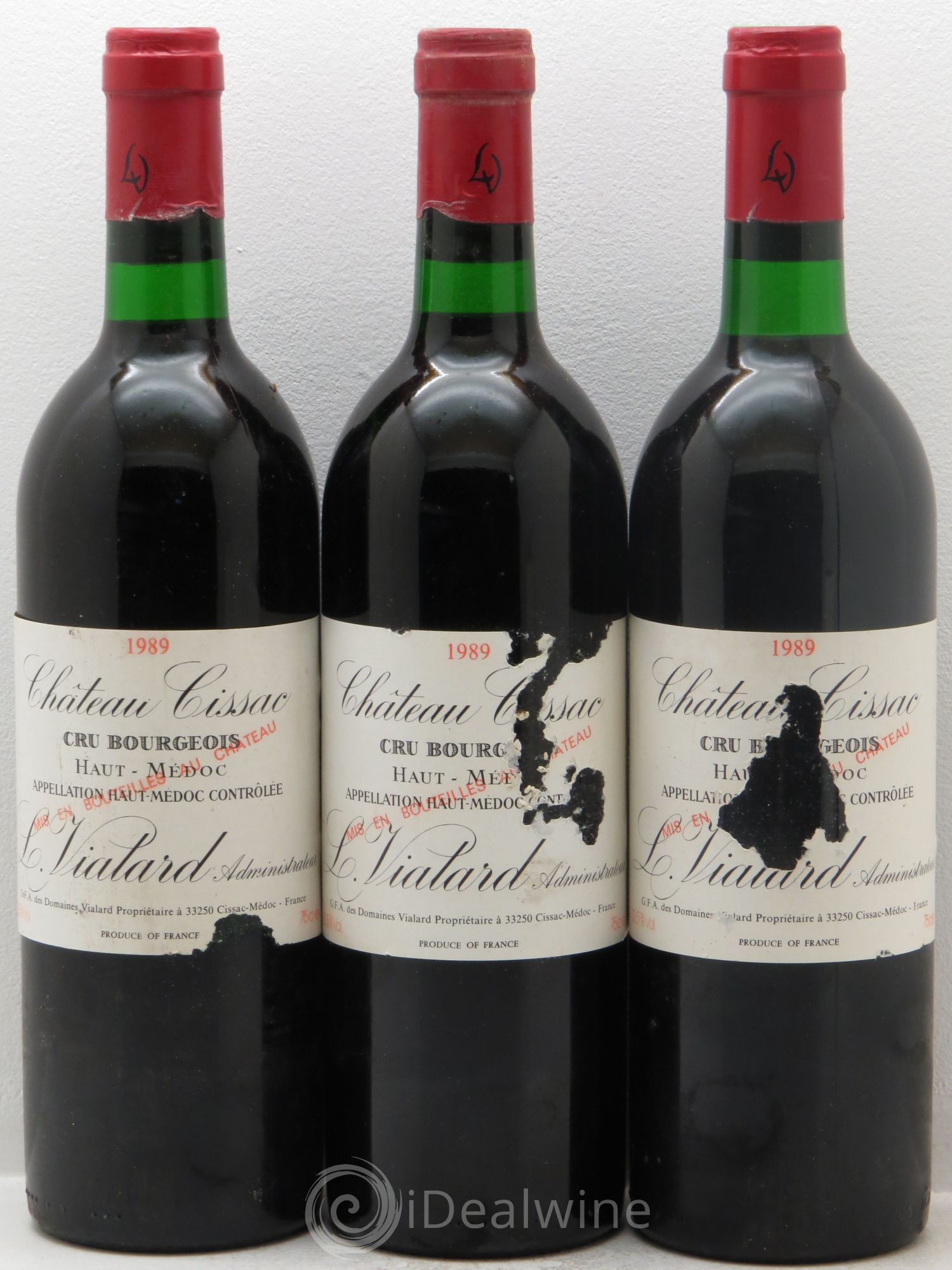 Château Cissac Cru Bourgeois 1989 - Lot de 3 bouteilles - 0