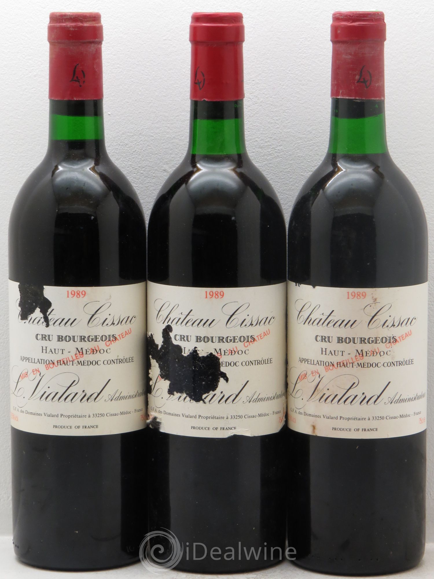 Château Cissac Cru Bourgeois 1989 - Lot de 3 bouteilles - 0