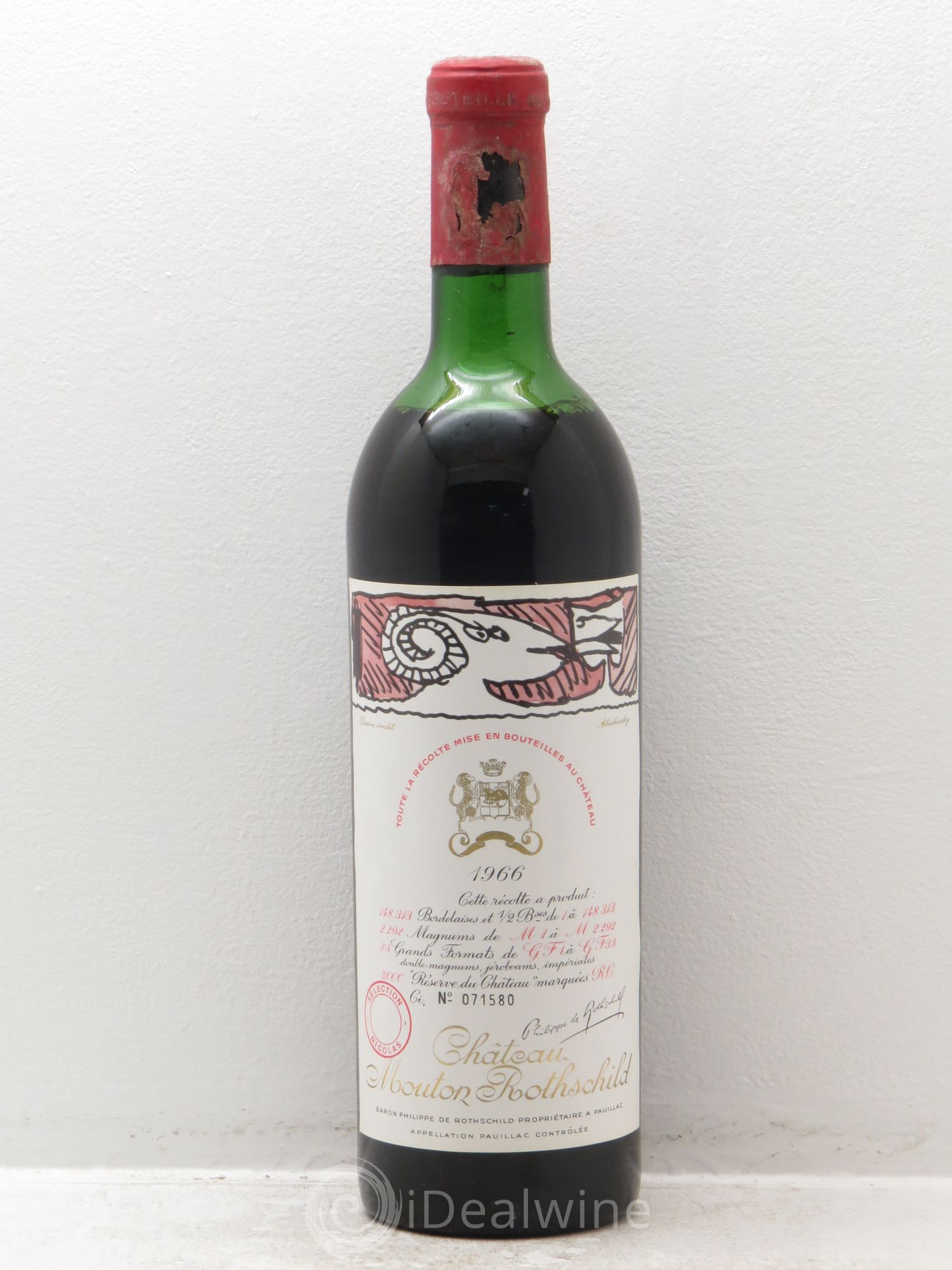 Château Mouton Rothschild 1er Grand Cru Classé 1966 - Lot de 1 bouteille - 0