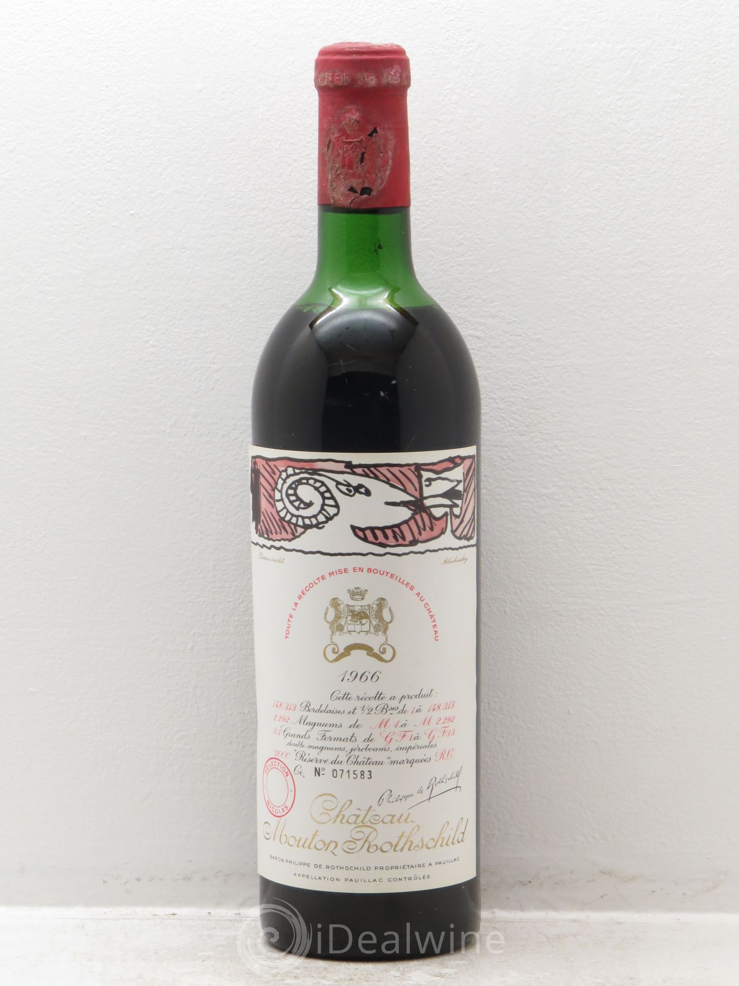 Château Mouton Rothschild 1er Grand Cru Classé 1966 - Lot de 1 bouteille - 0