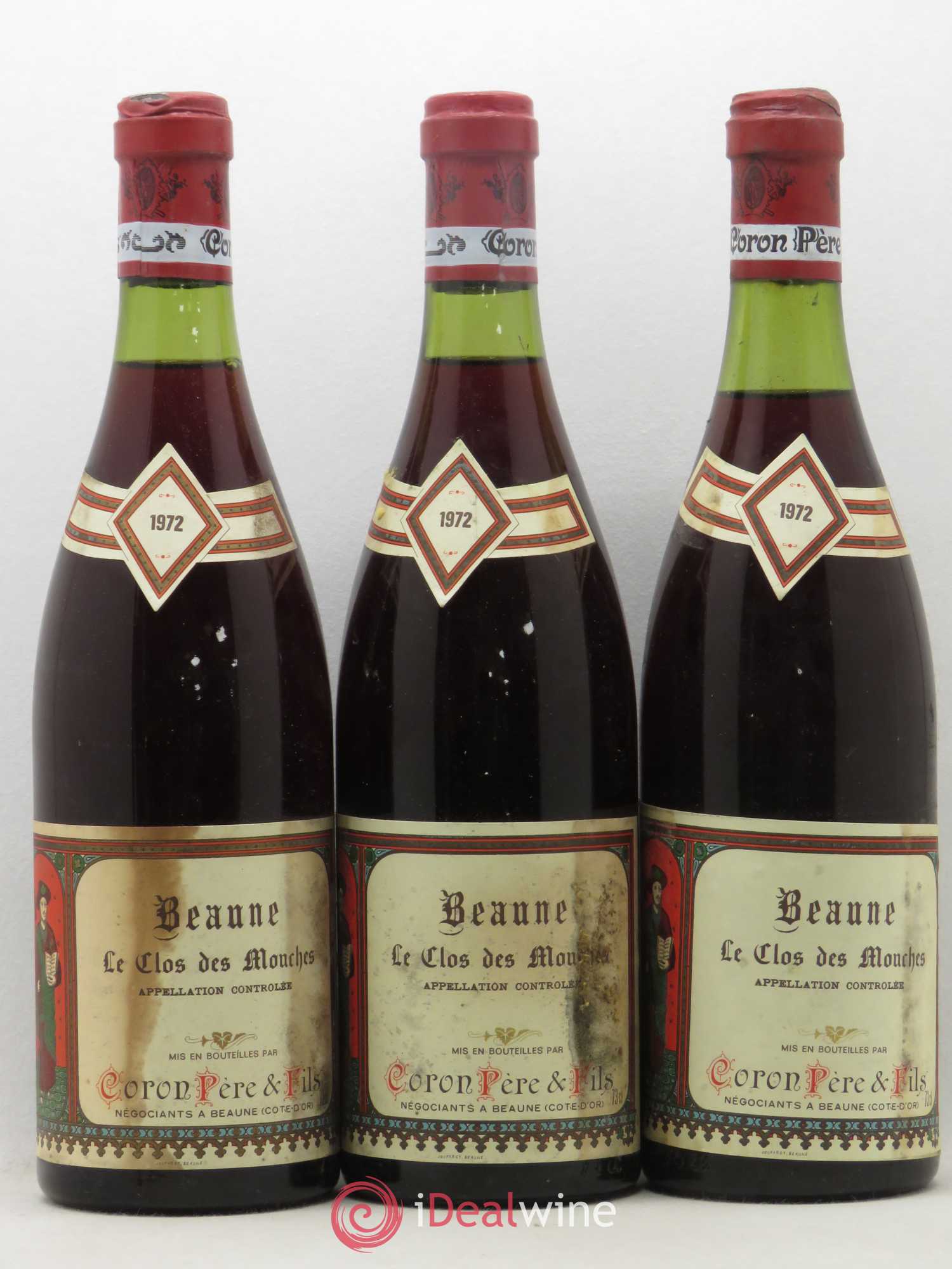 Beaune 1er Cru Clos des Mouches Coron et Fils 1972 - Posten von 3 Flaschen - 0