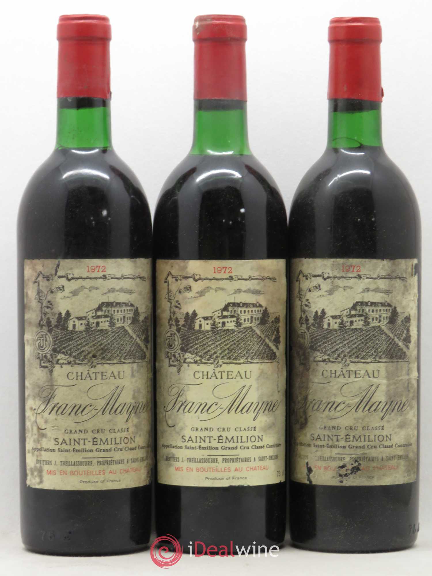 Château Franc Mayne Grand Cru Classé 1972 - Lot de 3 bouteilles - 0