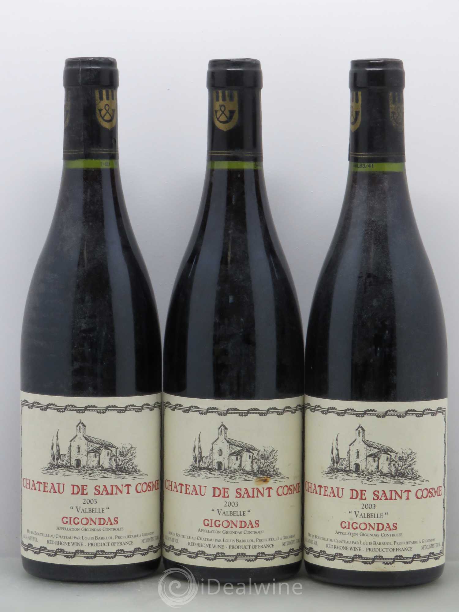 Gigondas Valbelle Saint Cosme 2003 - Lot de 3 bouteilles - 0