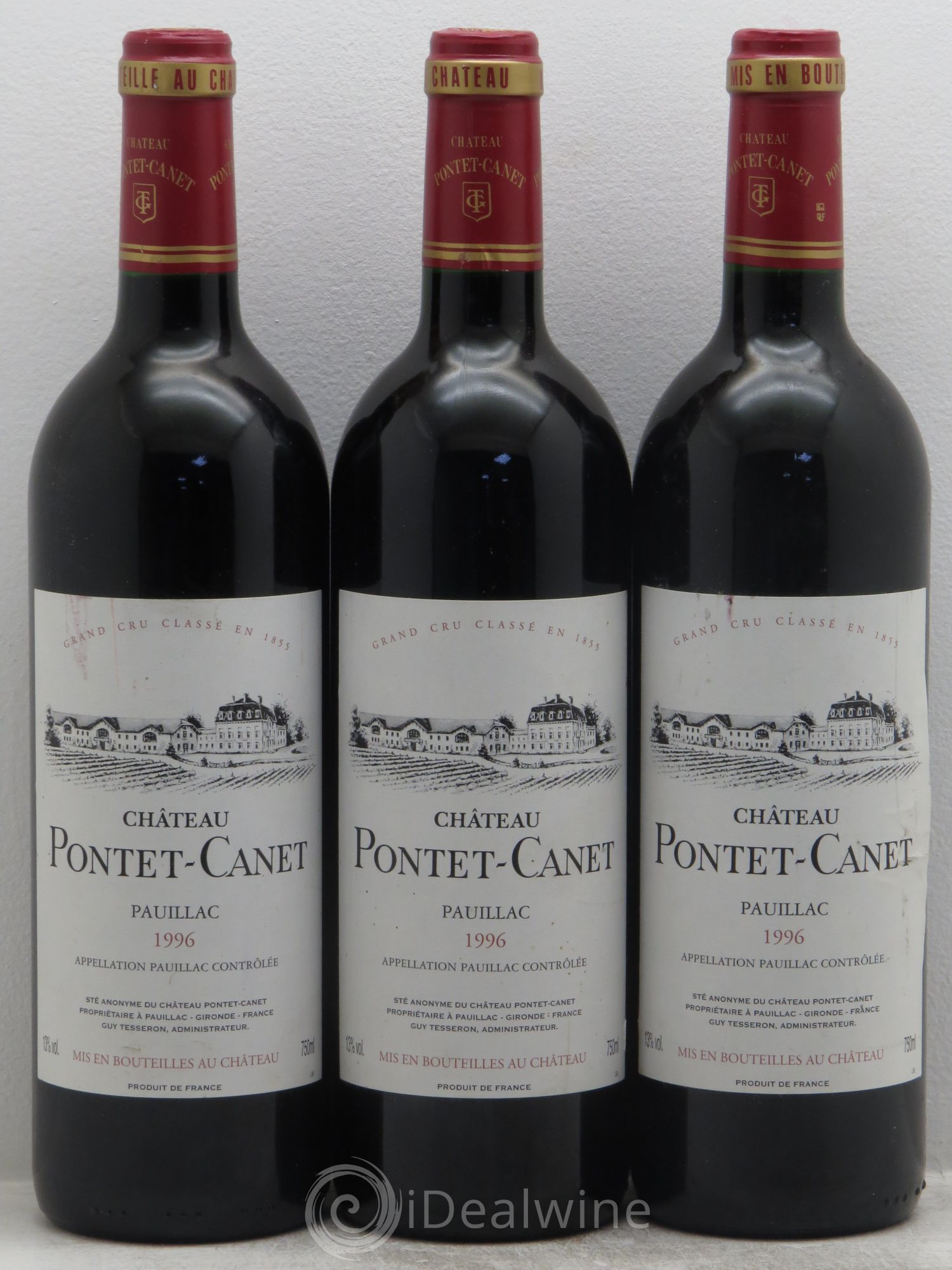 Château Pontet Canet 5ème Grand Cru Classé 1996 - Lot de 3 bouteilles - 0