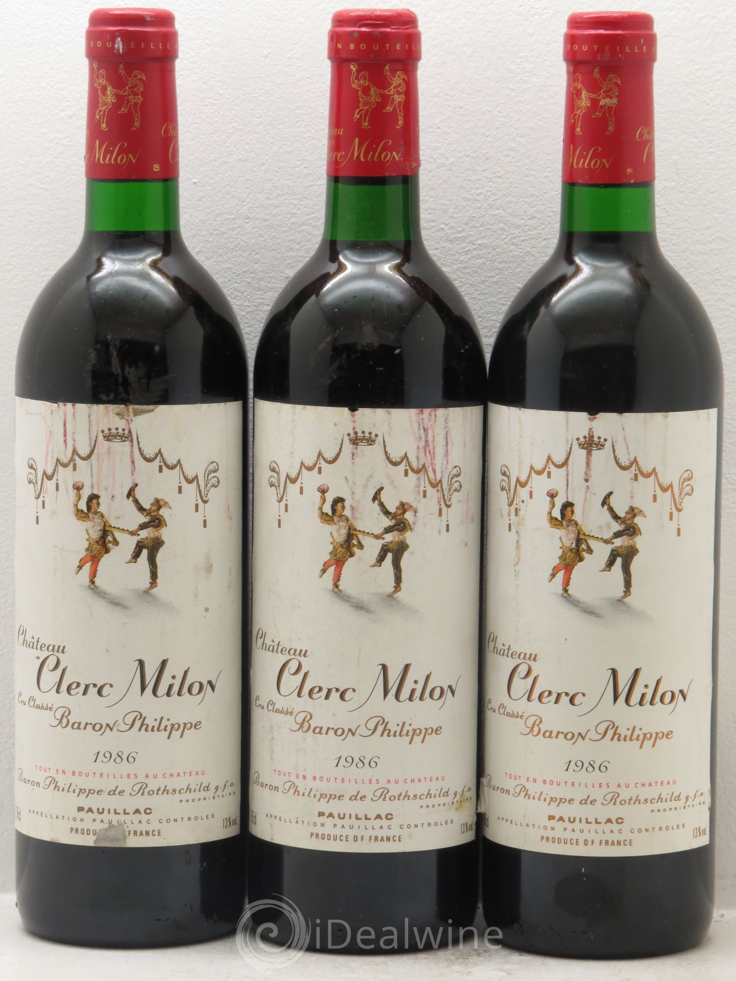 Château Clerc Milon 5ème Grand Cru Classé 1986 - Lot de 3 bouteilles - 0