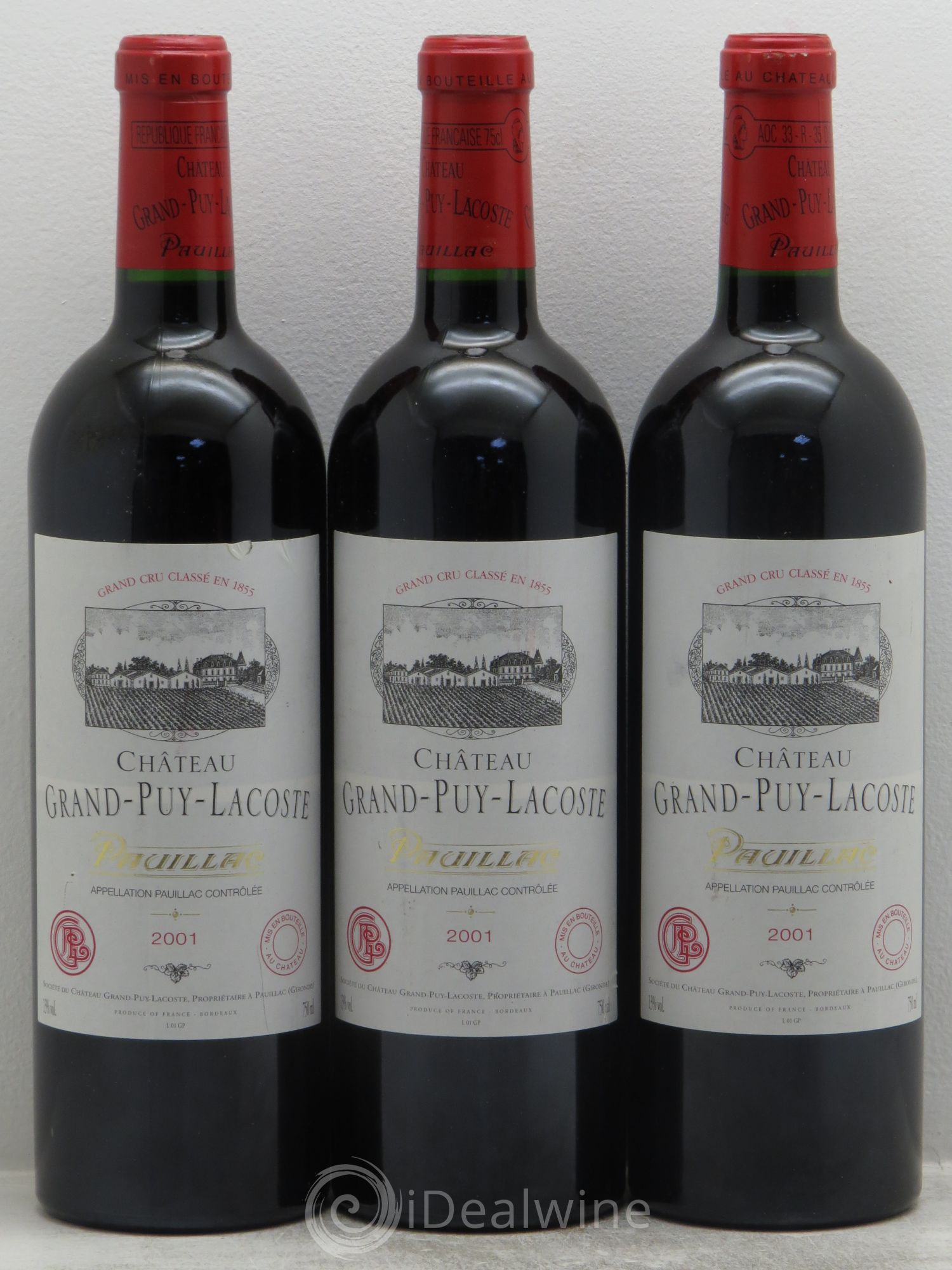 Château Grand Puy Lacoste 5ème Grand Cru Classé 2001 - Lot de 3 bouteilles - 0