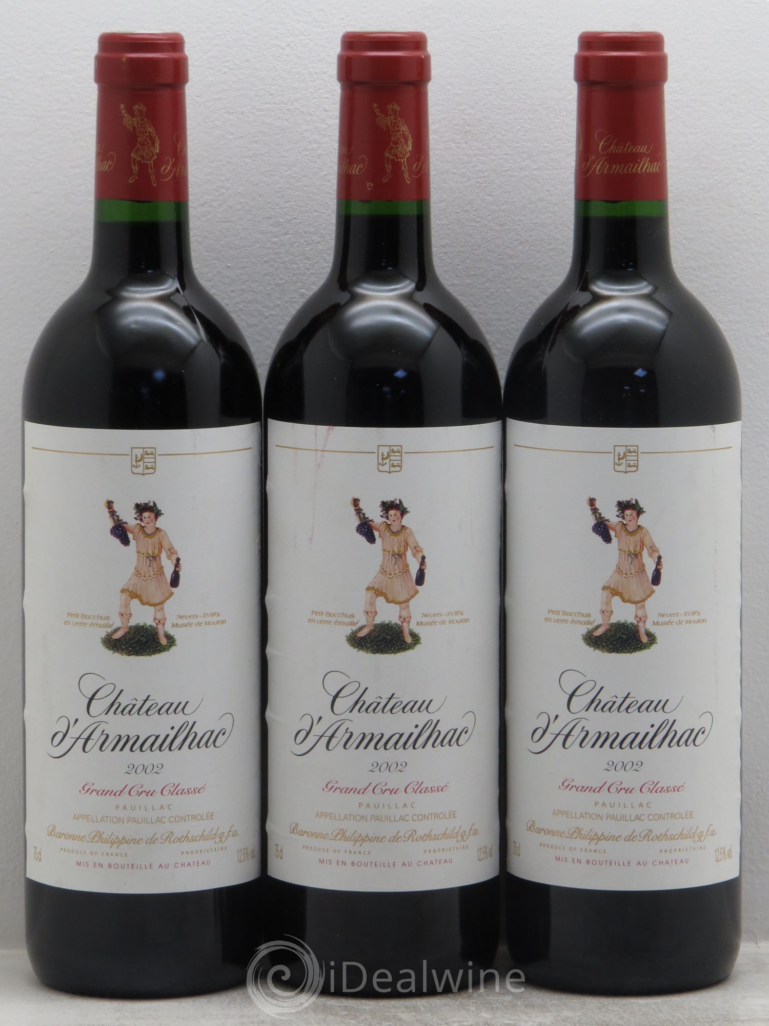 Château d' Armailhac - Mouton Baron(ne) Philippe 5ème Grand Cru Classé 2002 - Lot de 3 bouteilles - 0
