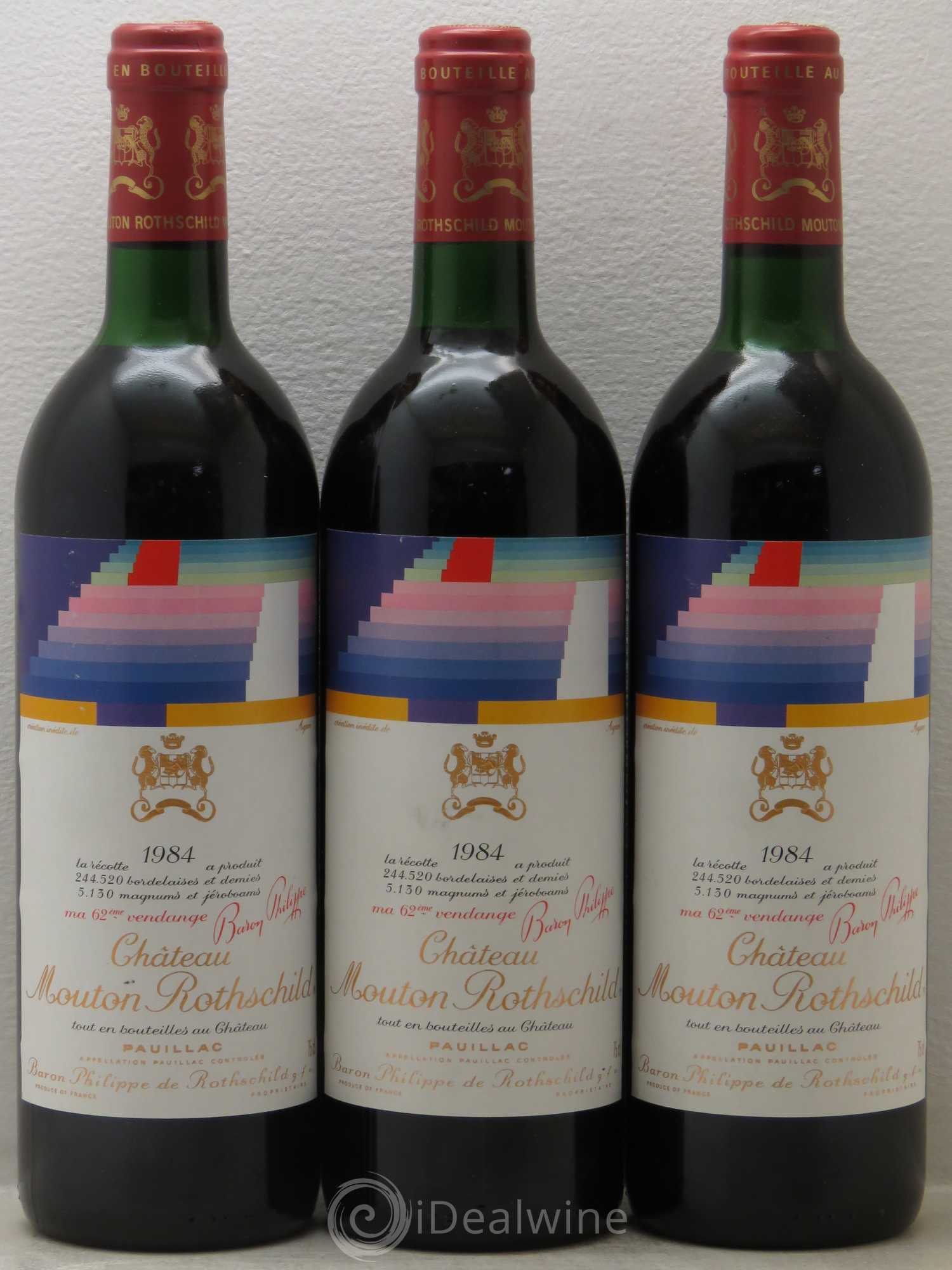 Château Mouton Rothschild 1er Grand Cru Classé 1984 - Lot de 3 bouteilles - 0