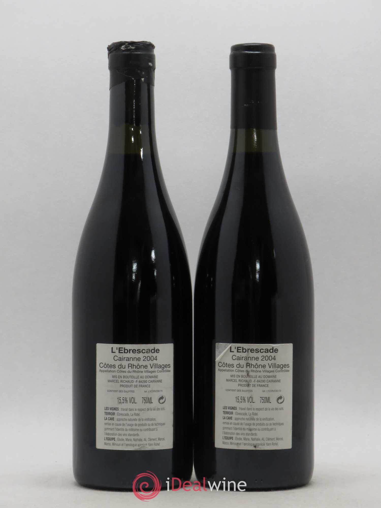 Cairanne Ebrescade Marcel Richaud 2004 - Lot de 2 bouteilles - 1