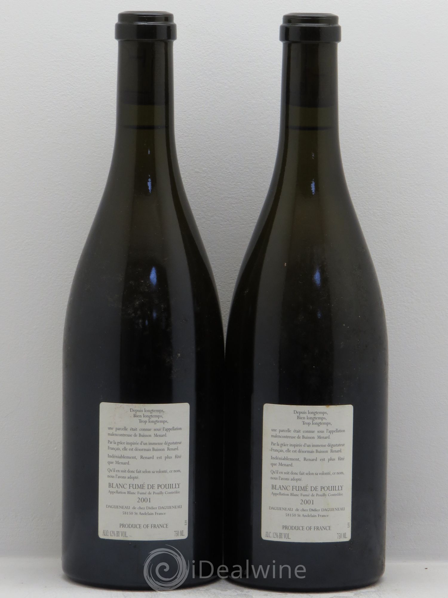 Vin de France (anciennement Pouilly-Fumé) Buisson Renard Dagueneau (Domaine Didier - Louis-Benjamin) 2001 - Lot de 2 bouteilles - 1