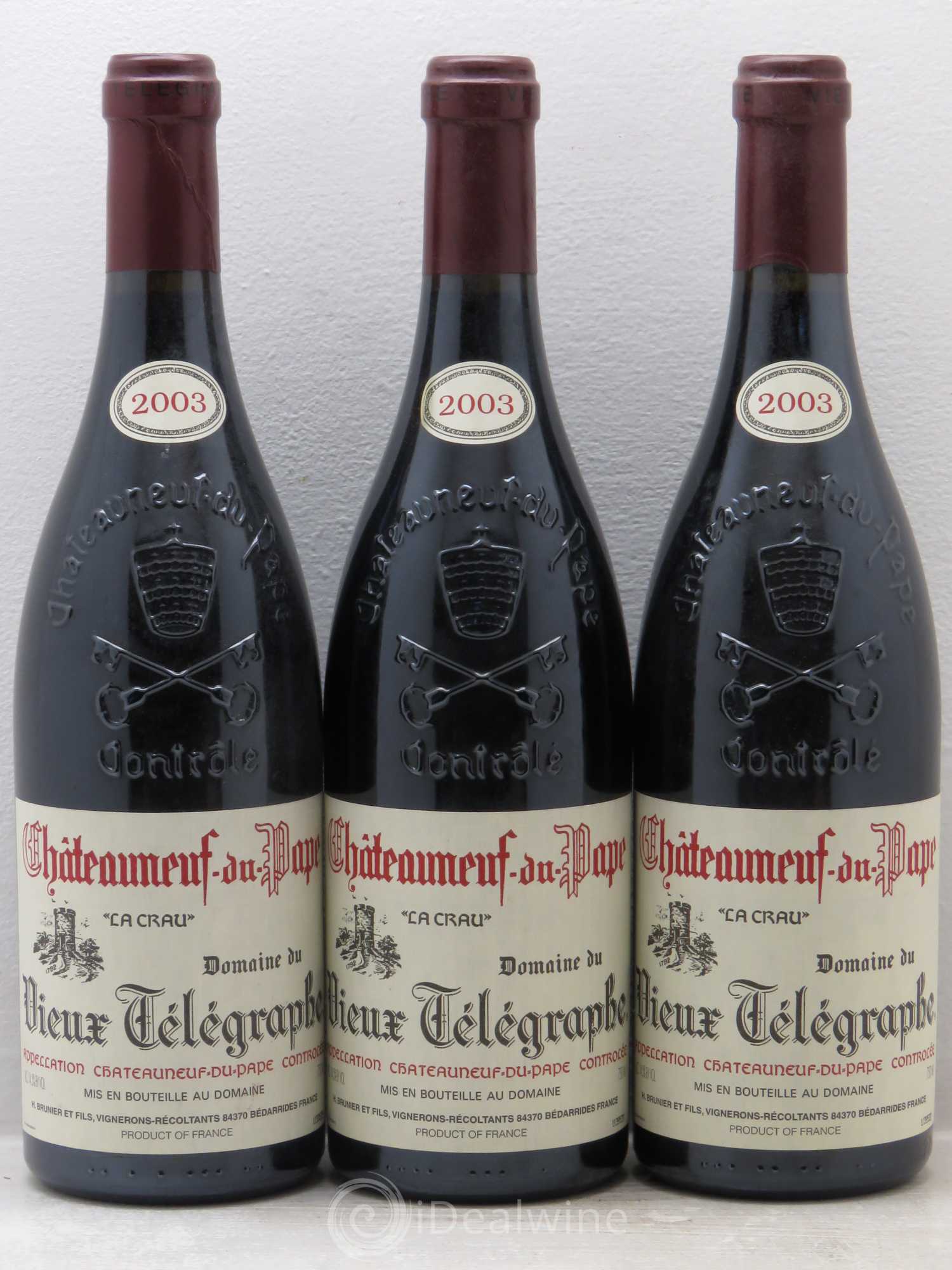 Châteauneuf-du-Pape Vieux Télégraphe (Domaine du) Vignobles Brunier 2003 - Lot de 3 bouteilles - 0