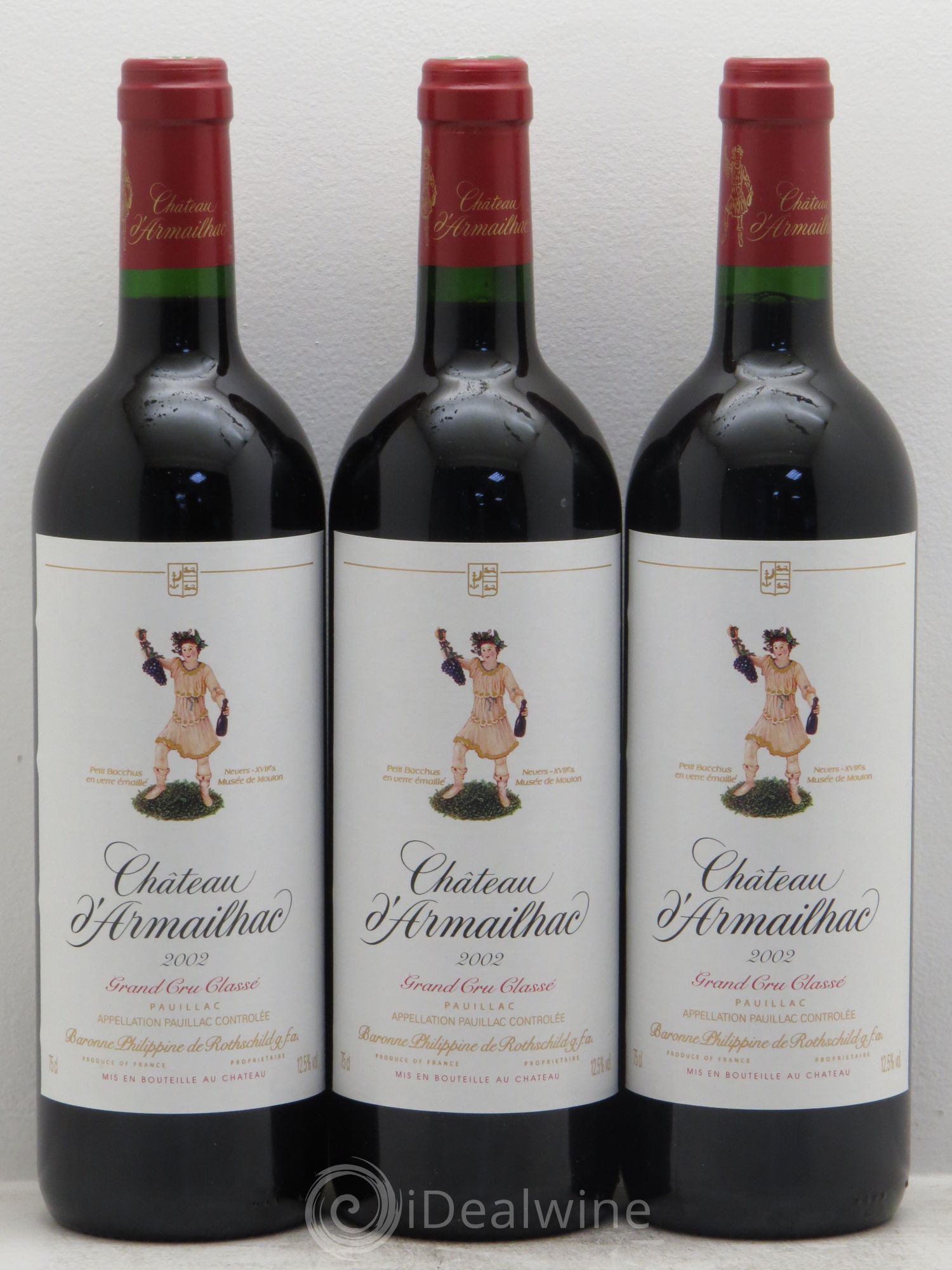 Château d' Armailhac - Mouton Baron(ne) Philippe 5ème Grand Cru Classé 2002 - Lot de 3 bouteilles - 0