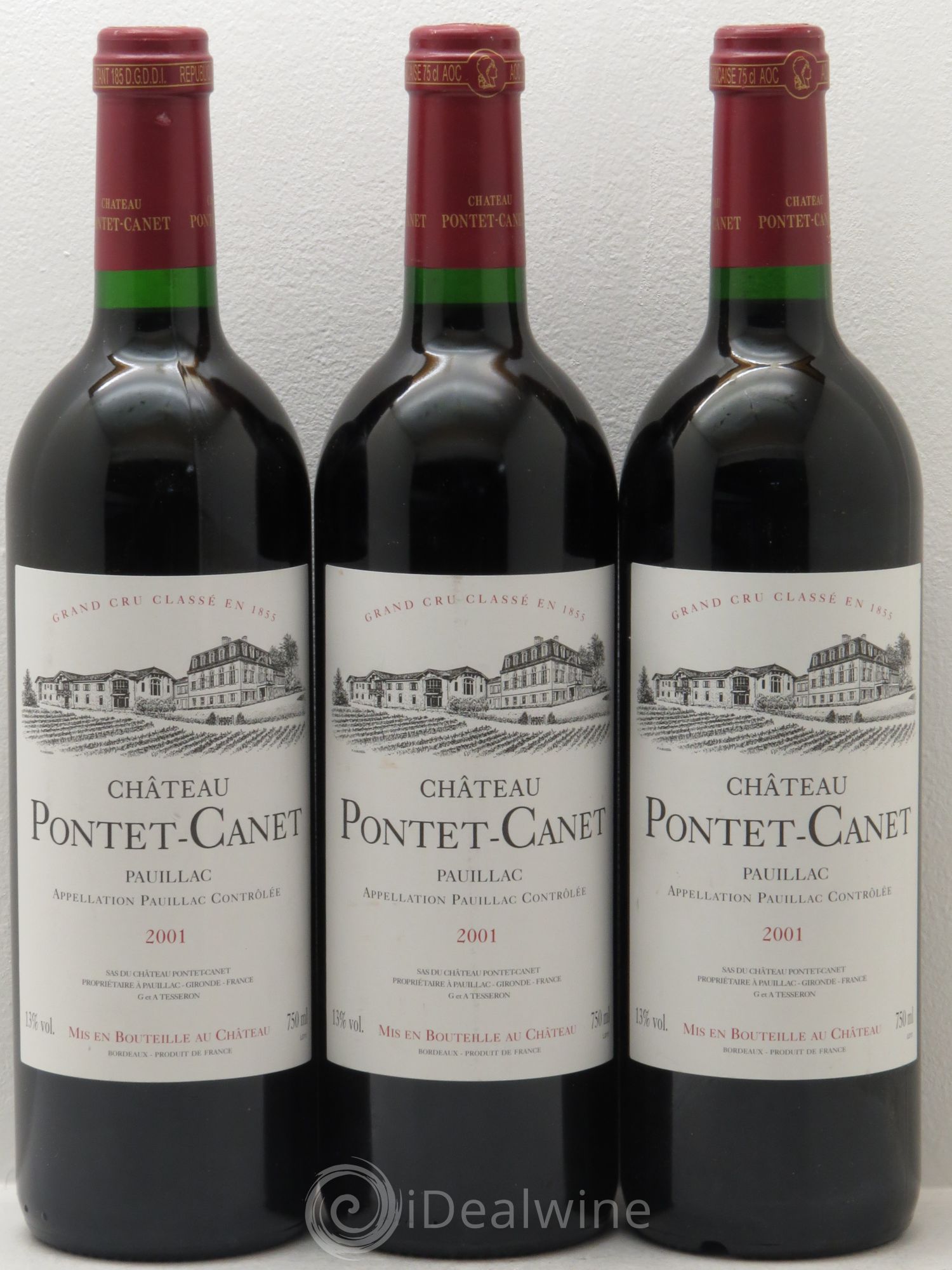 Château Pontet Canet 5ème Grand Cru Classé 2001 - Lot de 3 bouteilles - 0