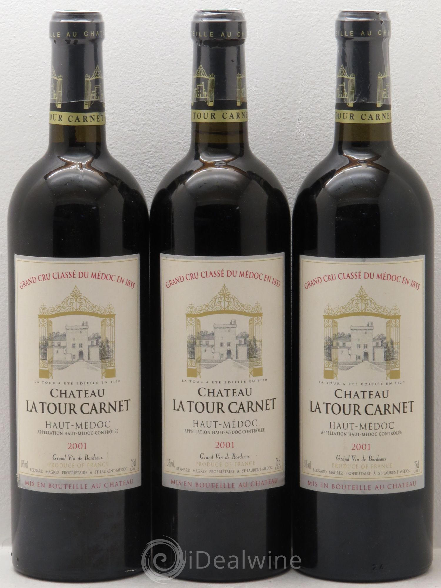 Château la Tour Carnet 4ème Grand Cru Classé 2001 - Lot de 3 bouteilles - 0