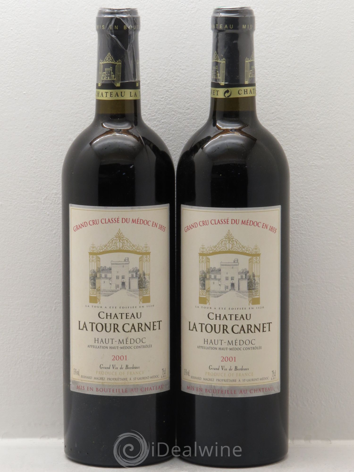 Château la Tour Carnet 4ème Grand Cru Classé 2001 - Lot de 2 bouteilles - 0