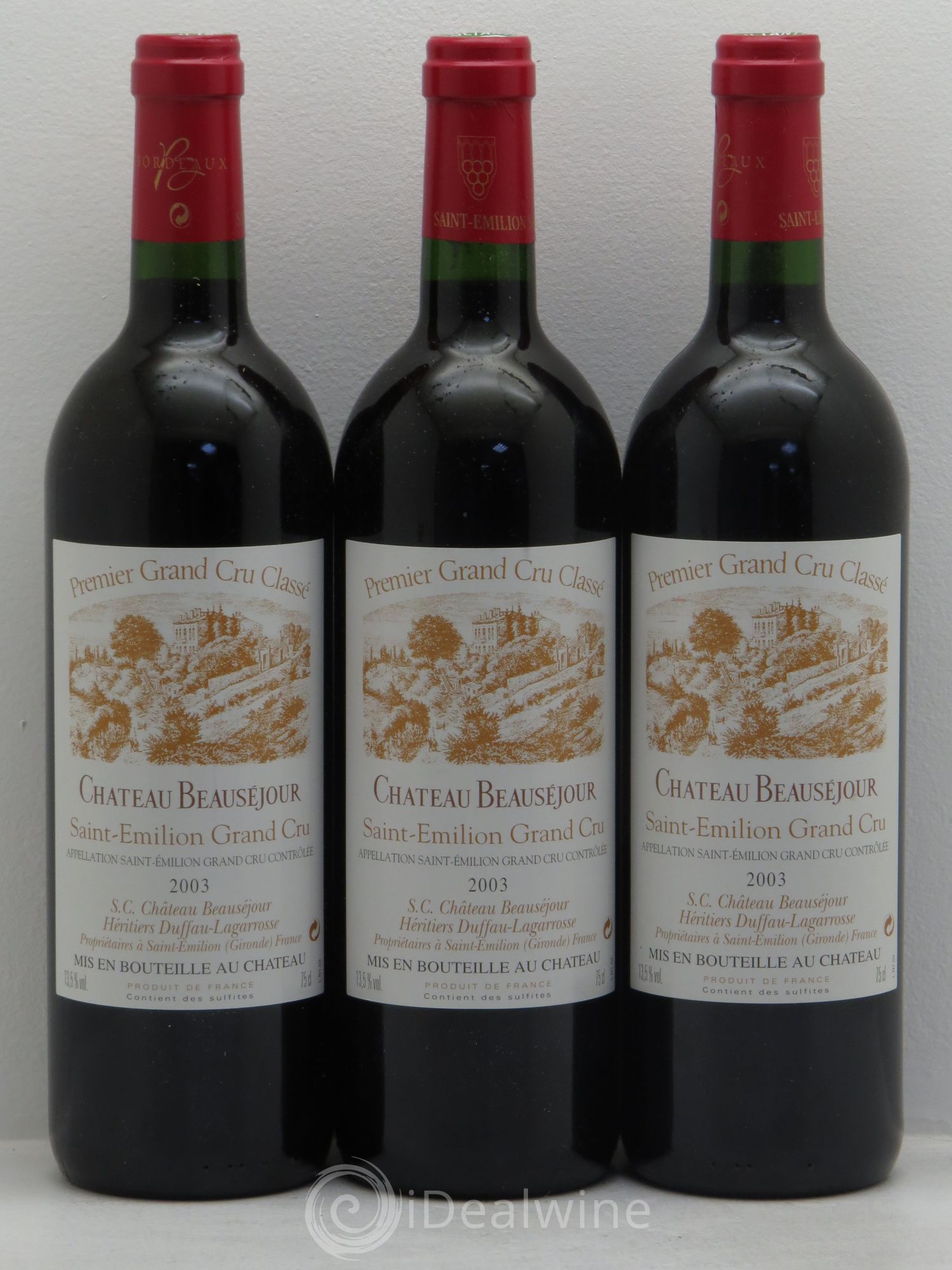 Château Beauséjour (Duffau-Lagarrosse) 1er Grand Cru Classé B 2003 - Lot de 3 bouteilles - 0