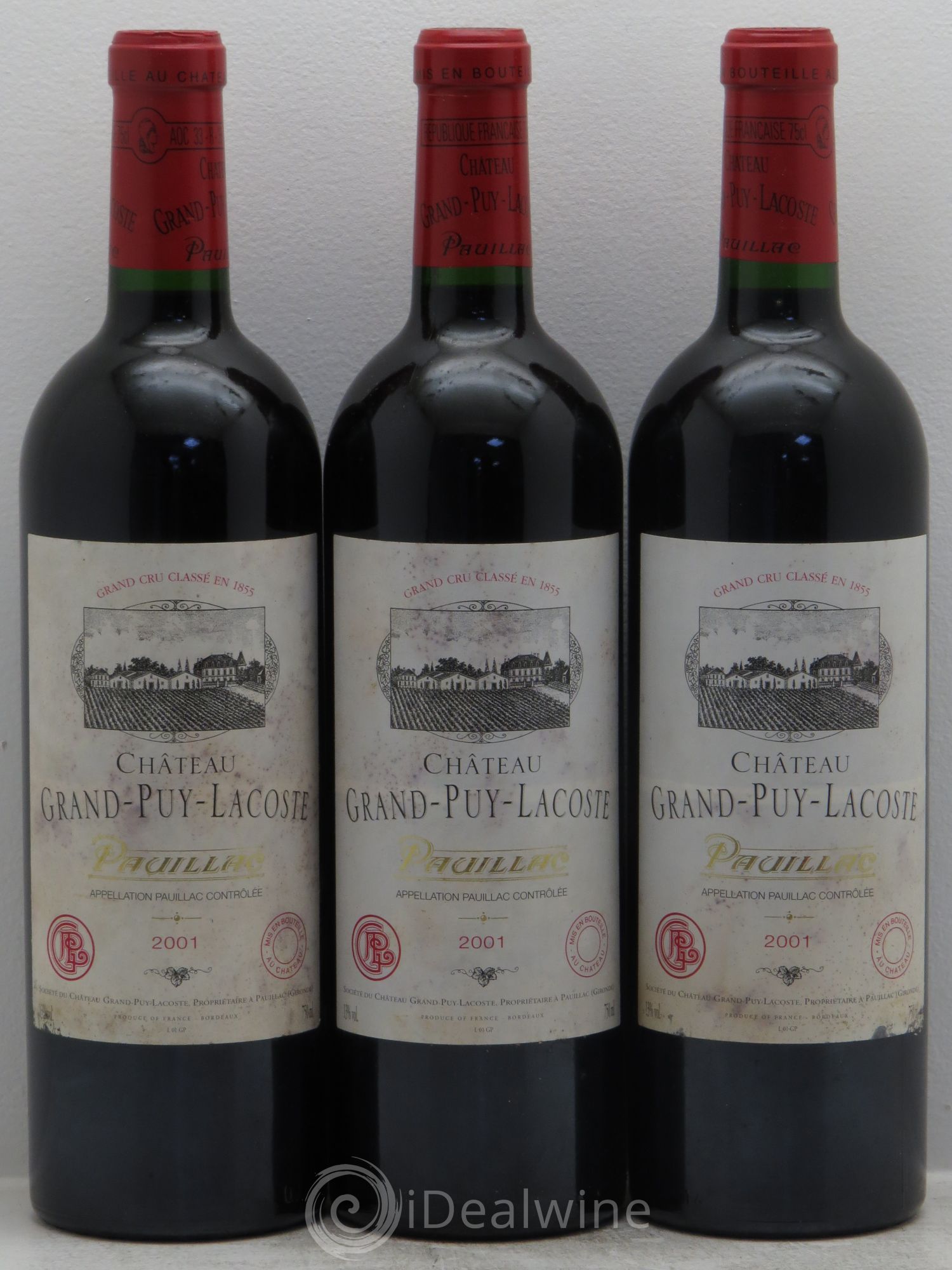 Château Grand Puy Lacoste 5ème Grand Cru Classé 2001 - Lot de 3 bouteilles - 0