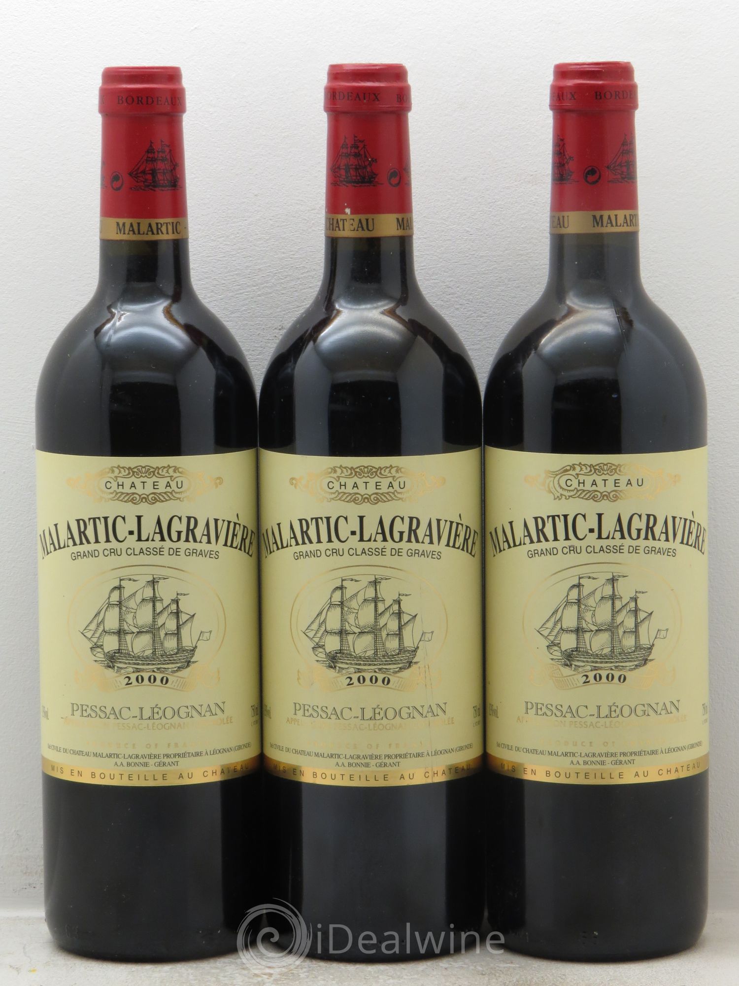 Château Malartic-Lagravière Cru Classé de Graves 2000 - Lot de 3 bouteilles - 0
