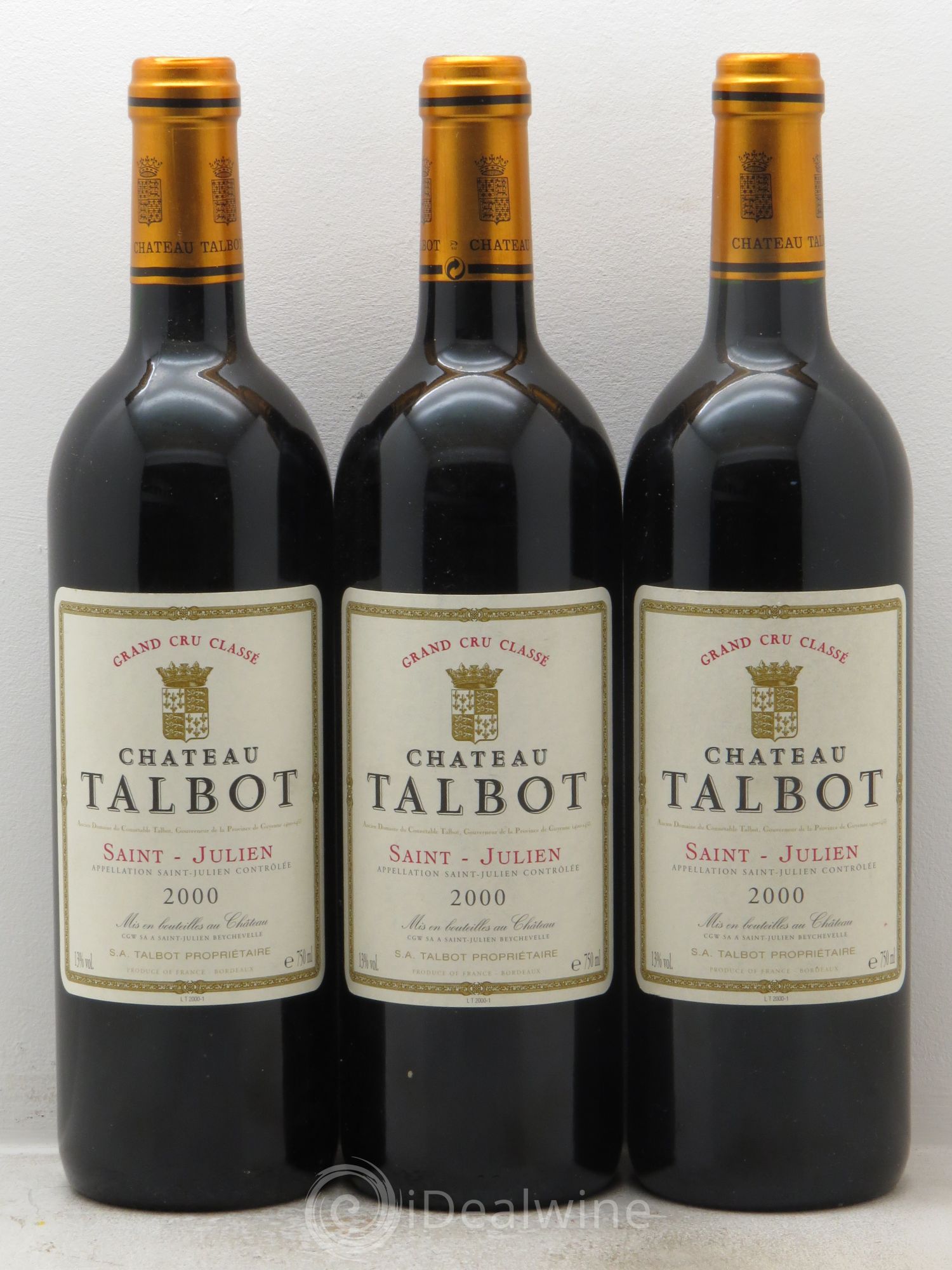 Château Talbot 4ème Grand Cru Classé 2000 - Lot de 3 bouteilles - 0