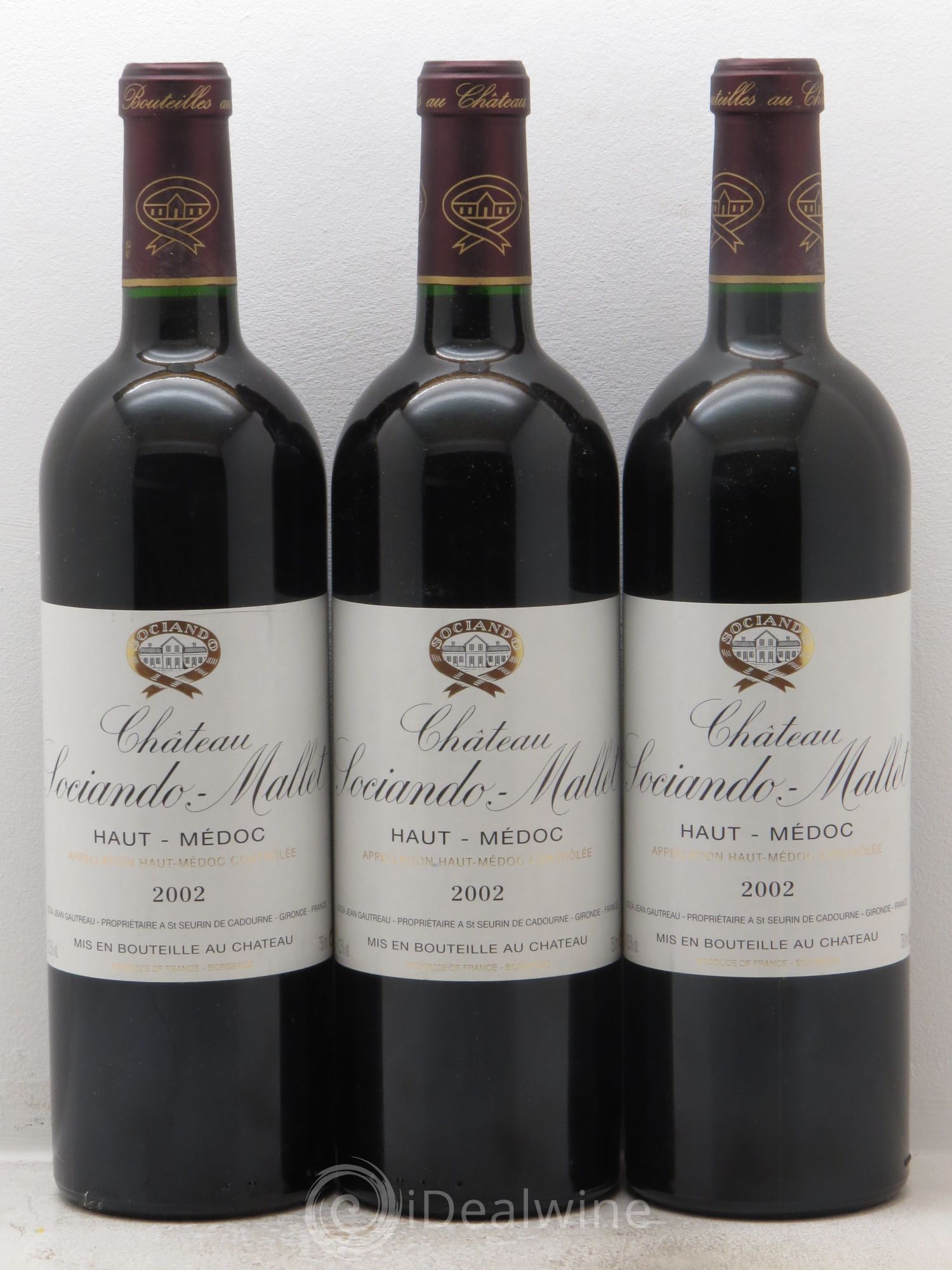 Château Sociando Mallet 2002 - Lot de 3 bouteilles - 0