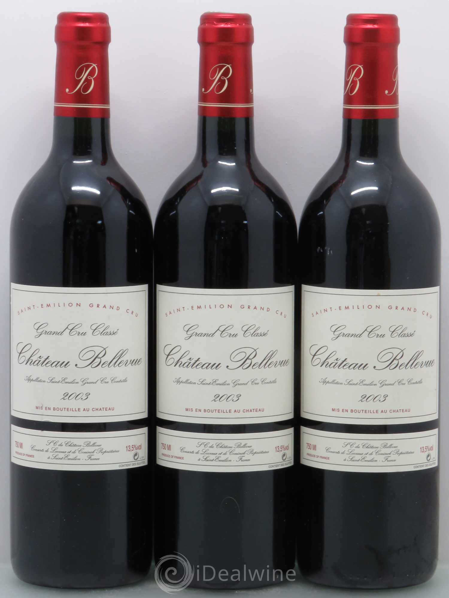 Château Bellevue Grand Cru Classé 2003 - Lot de 3 bouteilles - 0