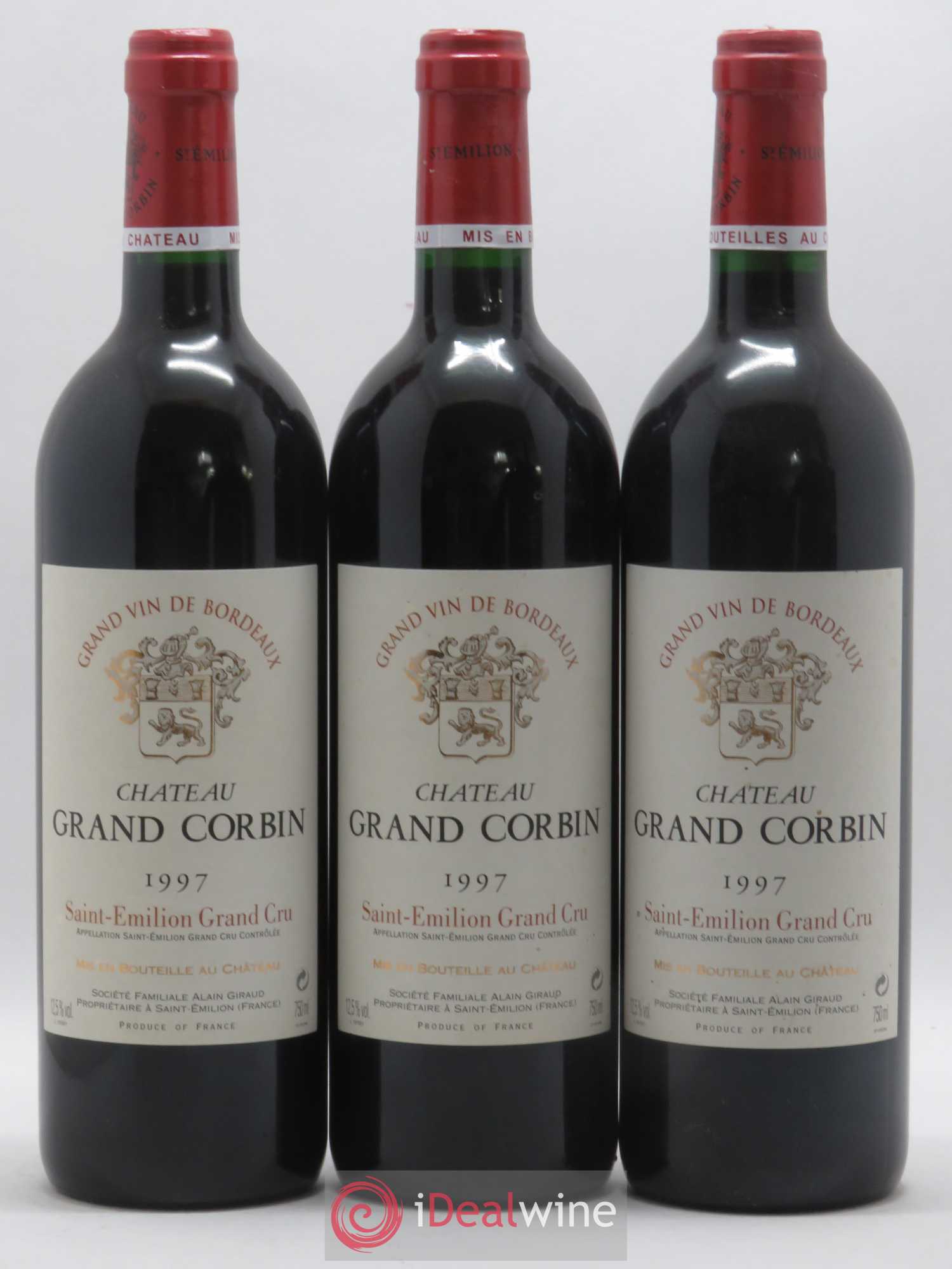 Château Grand Corbin Grand Cru Classé 1997 - Lot de 3 bouteilles - 0