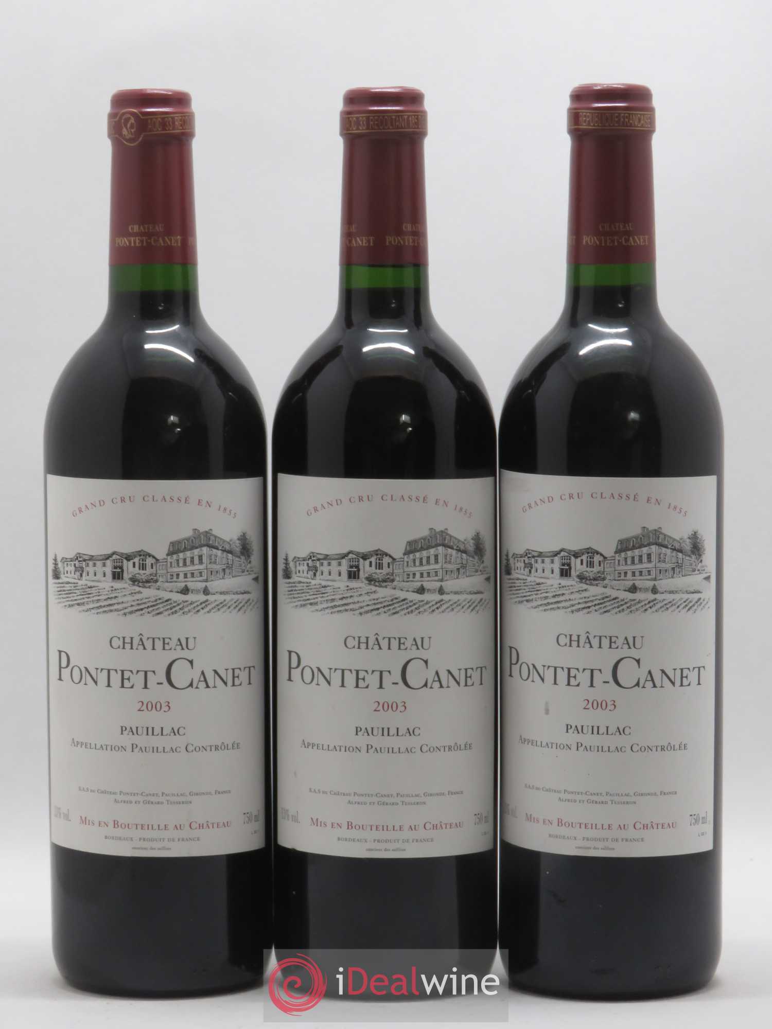 Château Pontet Canet 5ème Grand Cru Classé 2003 - Lot de 3 bouteilles - 0