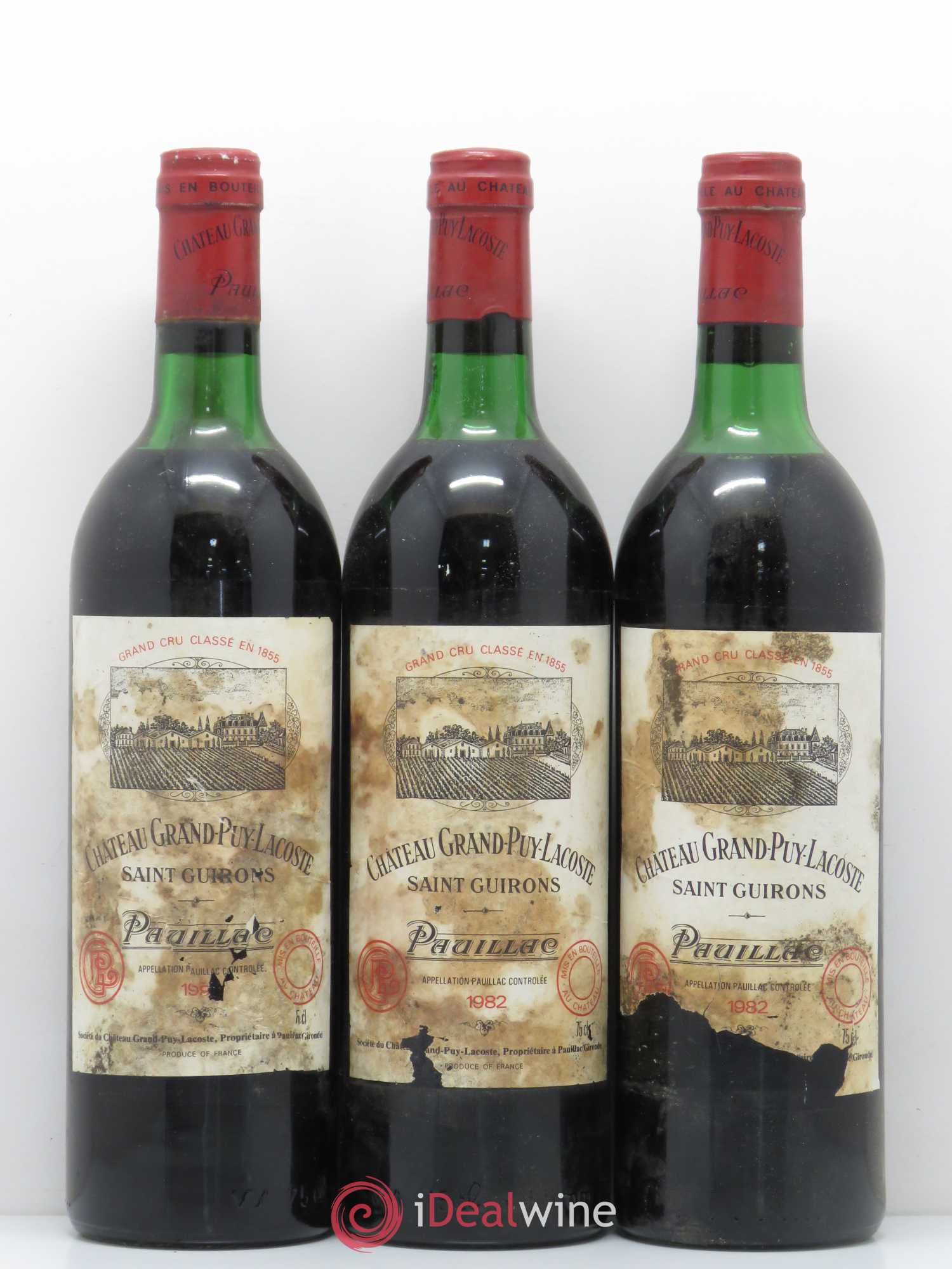 Château Grand Puy Lacoste 5ème Grand Cru Classé (sans prix de réserve) 1982 - Lot de 3 bouteilles - 0