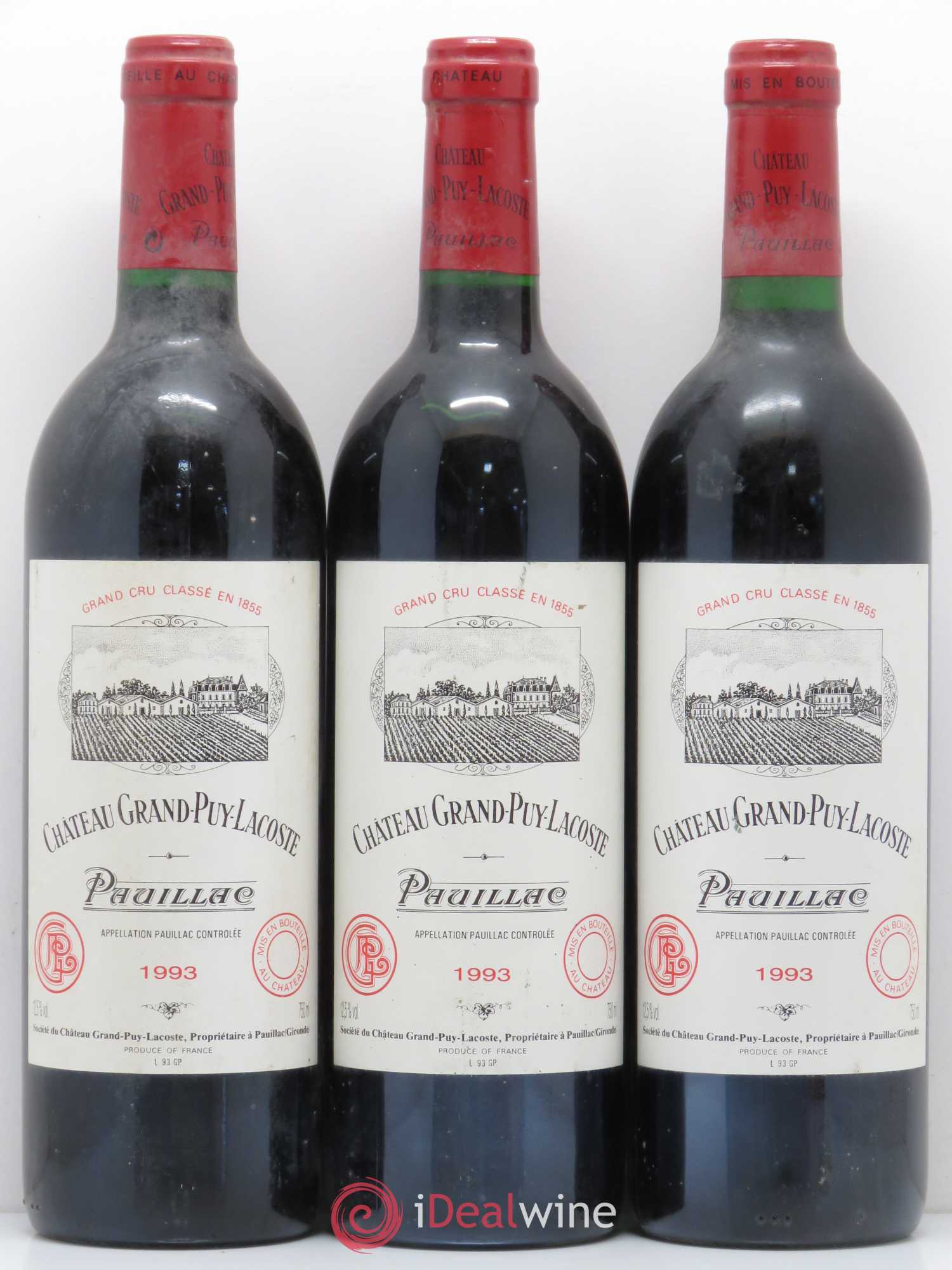 Château Grand Puy Lacoste 5ème Grand Cru Classé 1993 - Lot de 3 bouteilles - 0