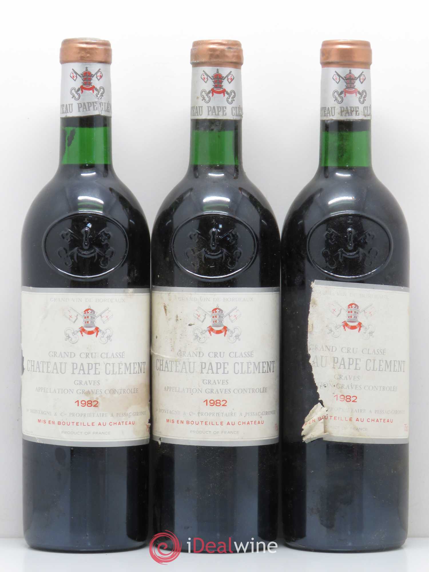 Château Pape Clément Cru Classé de Graves 1982 - Lot de 3 bouteilles - 0