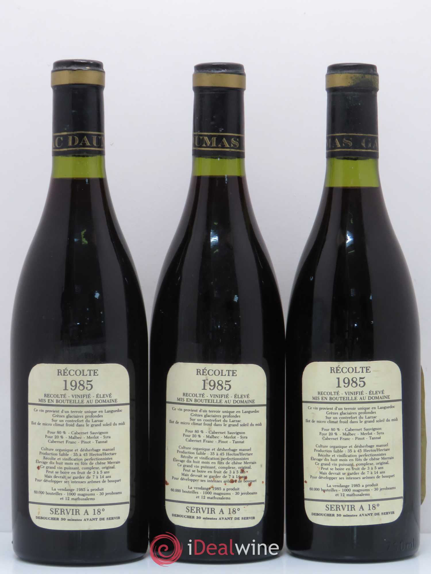 Saint-Guilhem-le-Désert - Cité d'Aniane Mas Daumas Gassac Famille Guibert de La Vaissière 1985 - Lot de 3 bouteilles - 1