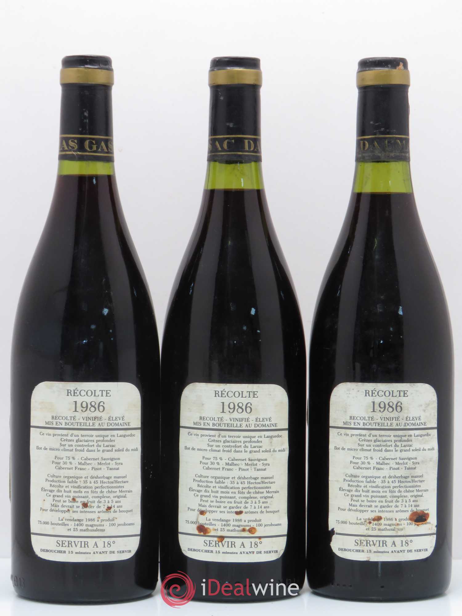 Saint-Guilhem-le-Désert - Cité d'Aniane Mas Daumas Gassac Famille Guibert de La Vaissière 1986 - Lot de 3 bouteilles - 1