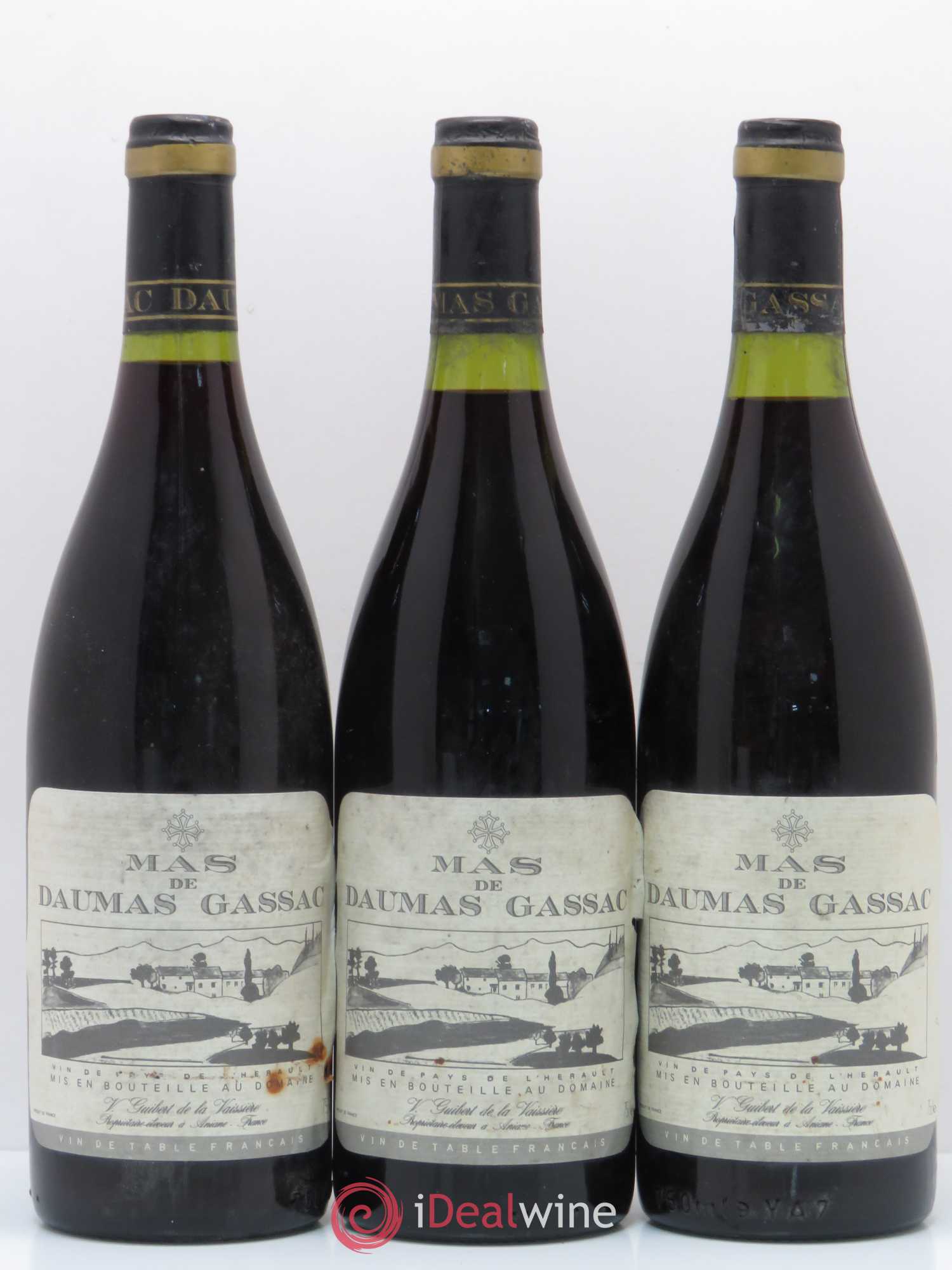 Saint-Guilhem-le-Désert - Cité d'Aniane Mas Daumas Gassac Famille Guibert de La Vaissière 1986 - Lot de 3 bouteilles - 0