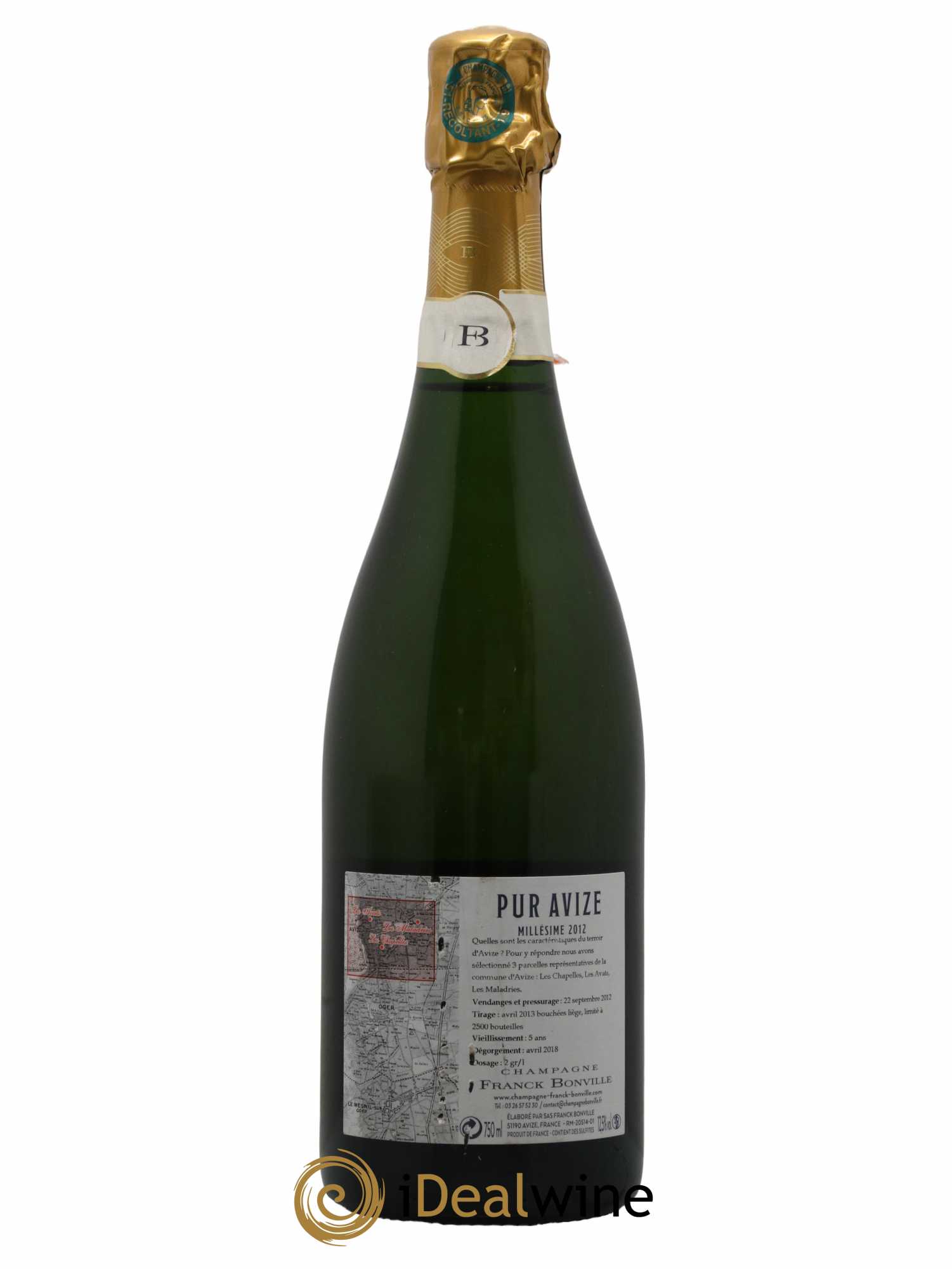 Champagne Grand Cru Blanc de Blancs Pur Avize Franck Bonville 2012 - Lot de 1 bouteille - 1