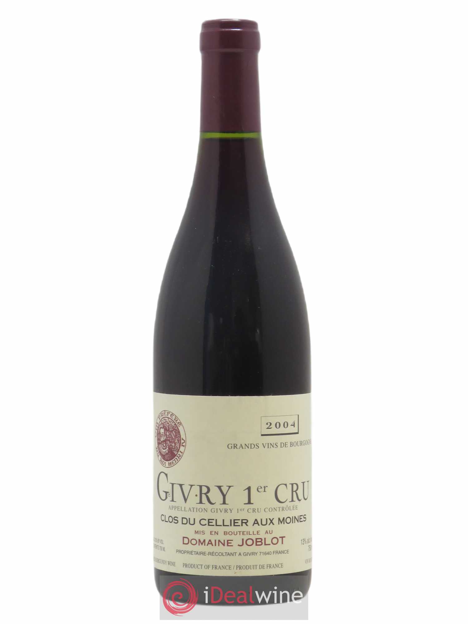 Givry 1er Cru Clos du Cellier aux Moines Joblot (Domaine) 2004 - Lot de 1 bouteille - 0
