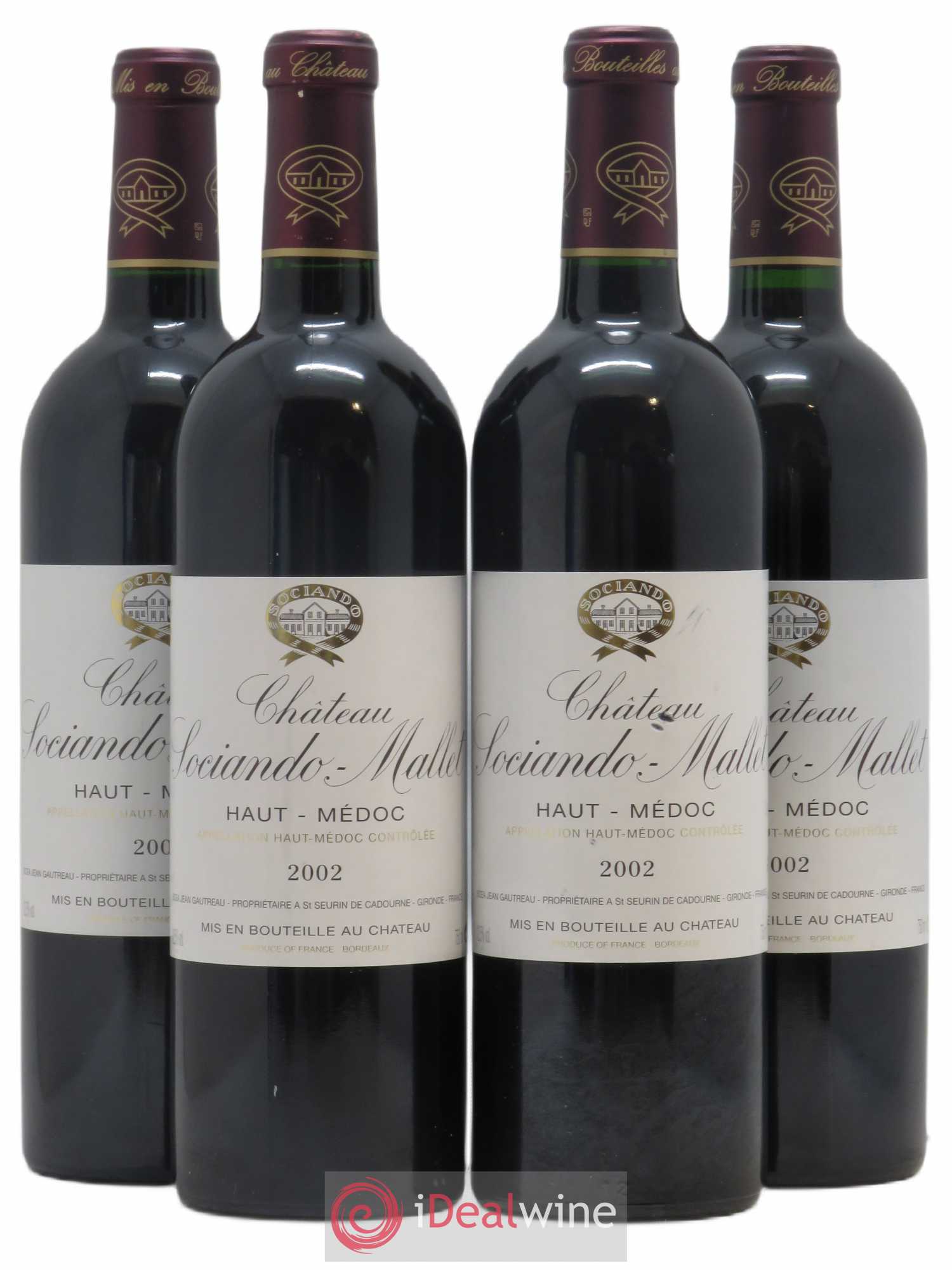 Château Sociando Mallet 2002 - Lot de 4 bouteilles - 0