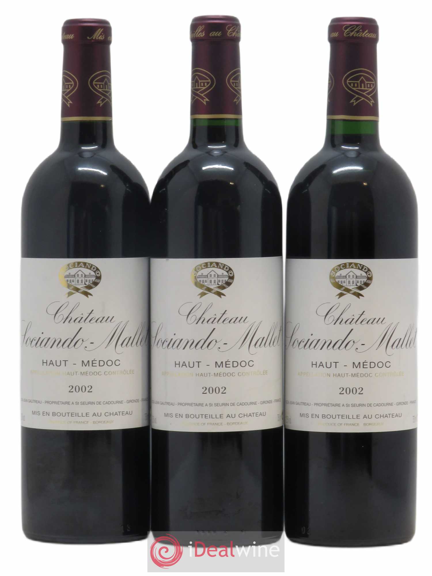 Château Sociando Mallet 2002 - Lot de 3 bouteilles - 0
