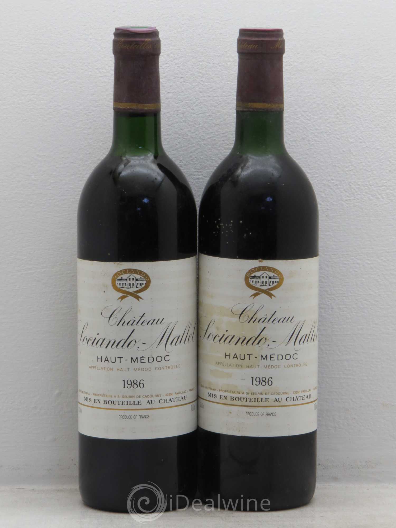 Château Sociando Mallet 1986 - Lot de 2 bouteilles - 0