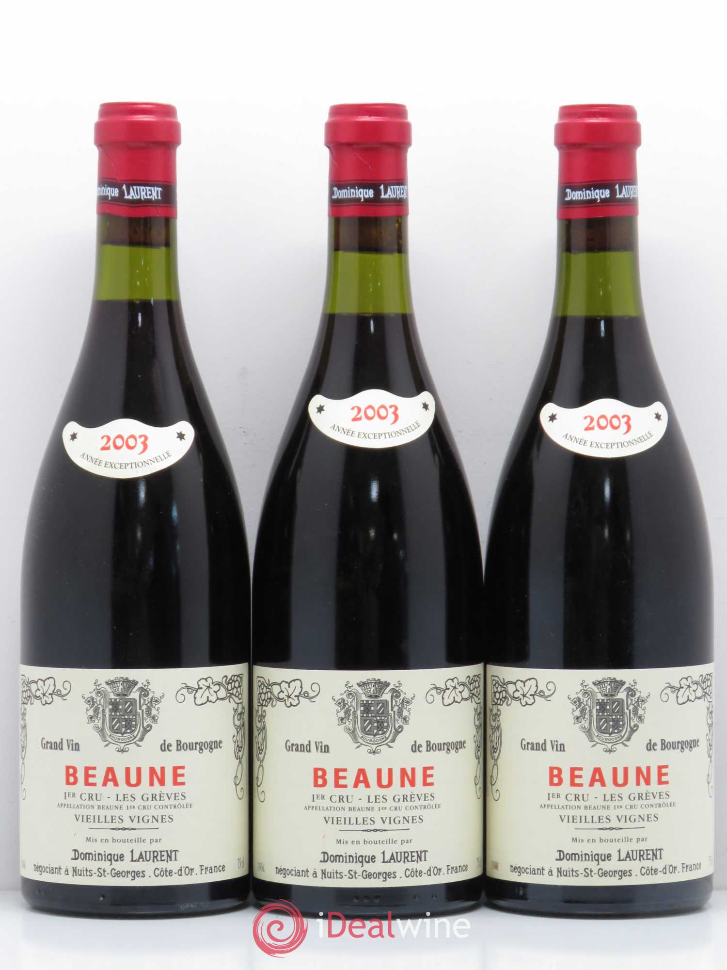 Beaune 1er Cru Les Grèves Vieilles Vignes Dominique Laurent 2003 - Lotto di 3 bottiglie - 0