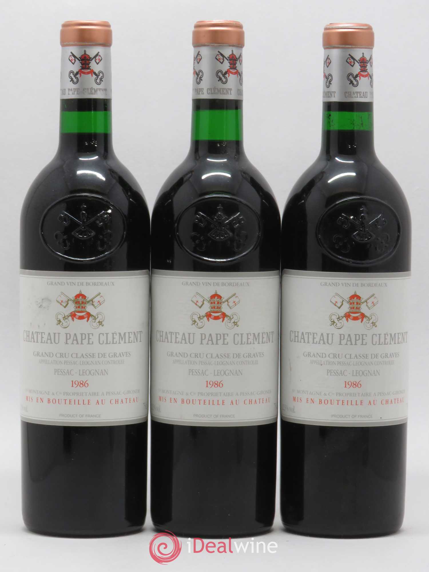 Château Pape Clément Cru Classé de Graves 1986 - Lot de 3 bouteilles - 0