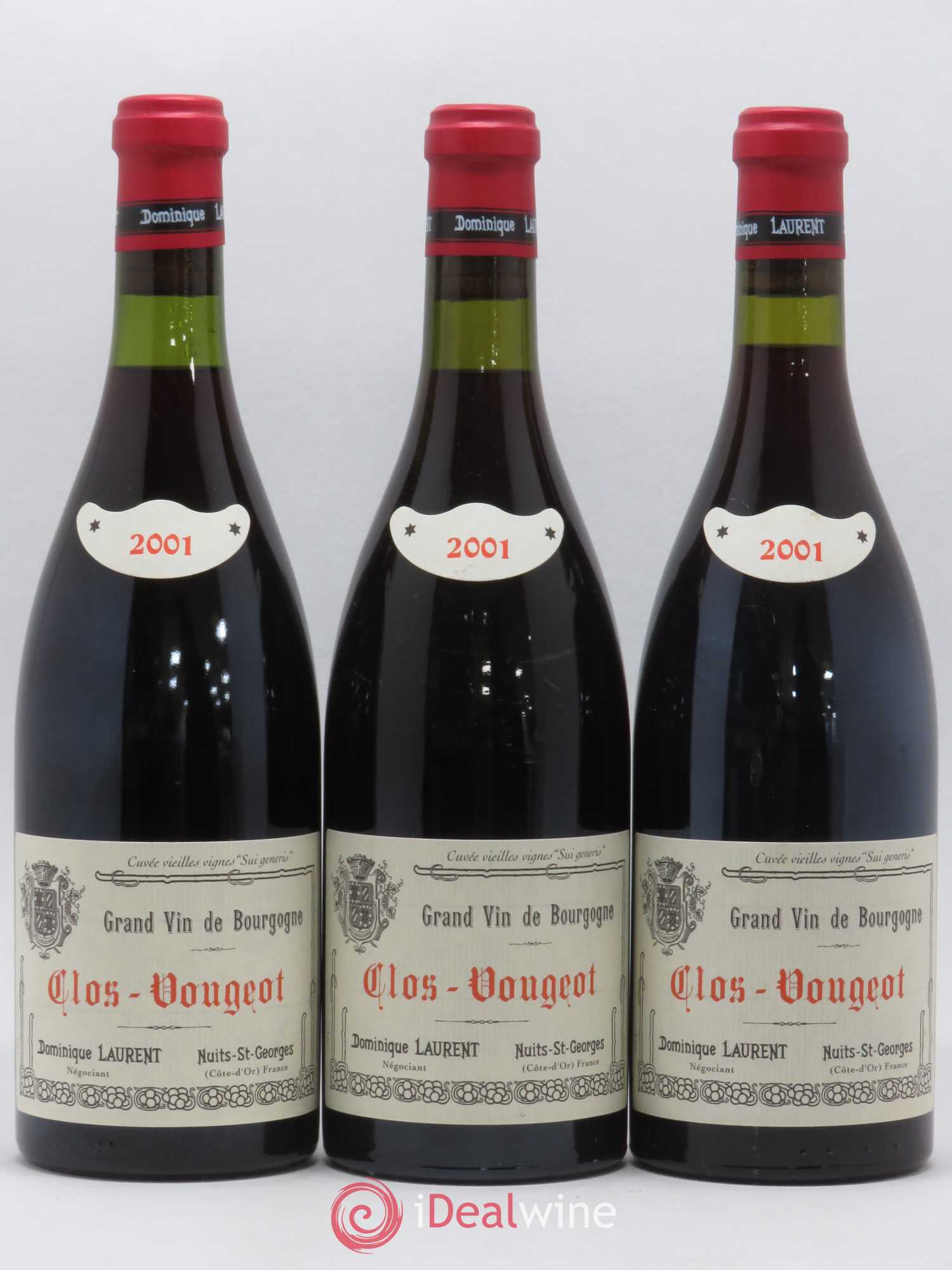 Clos de Vougeot Grand Cru Vieilles vignes Sui Generis Dominique Laurent 2001 - Lot de 3 bouteilles - 0