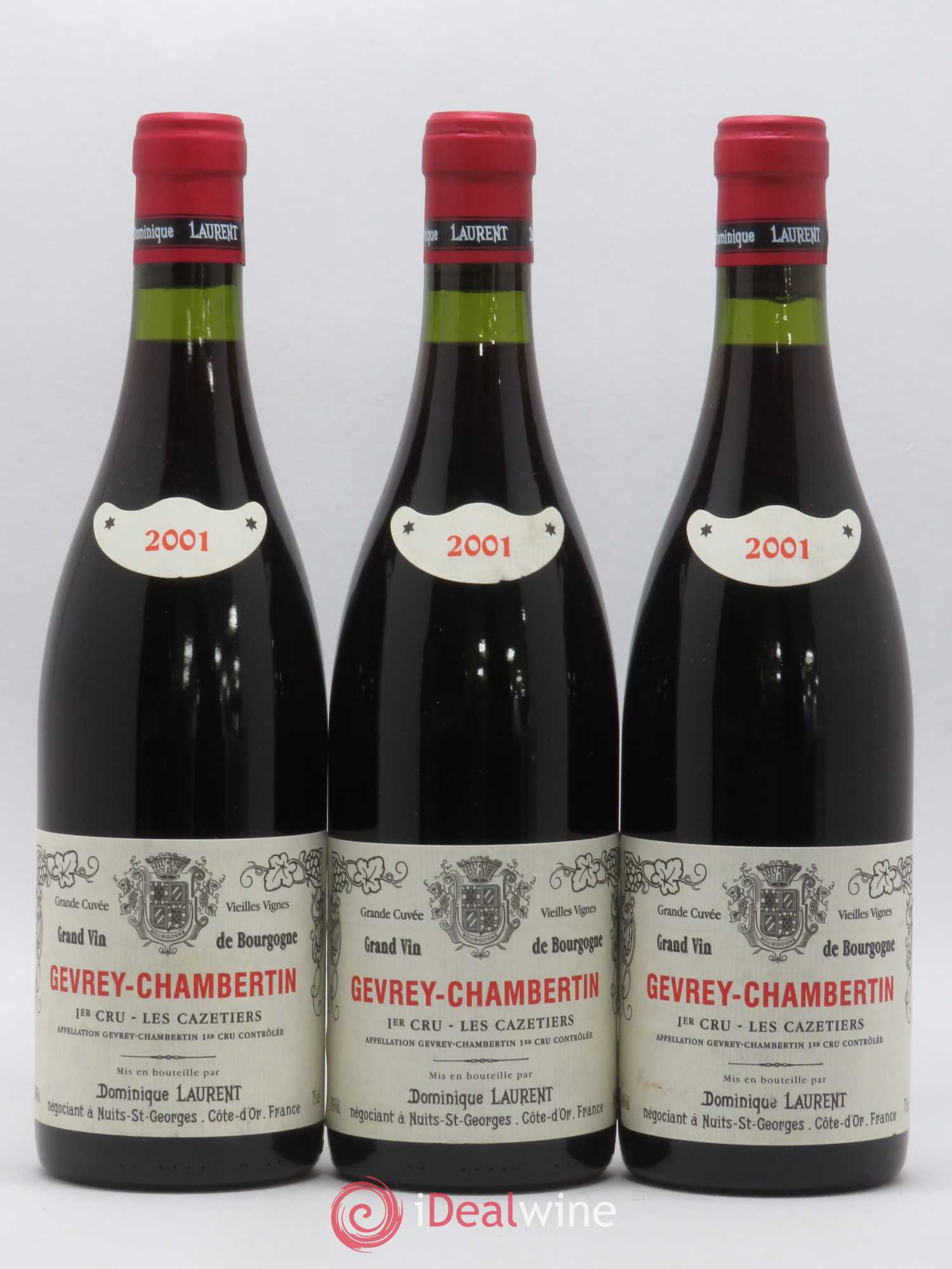 Gevrey-Chambertin 1er Cru Les Cazetiers Vieilles Vignes Dominique Laurent 2001 - Lot de 3 bouteilles - 0