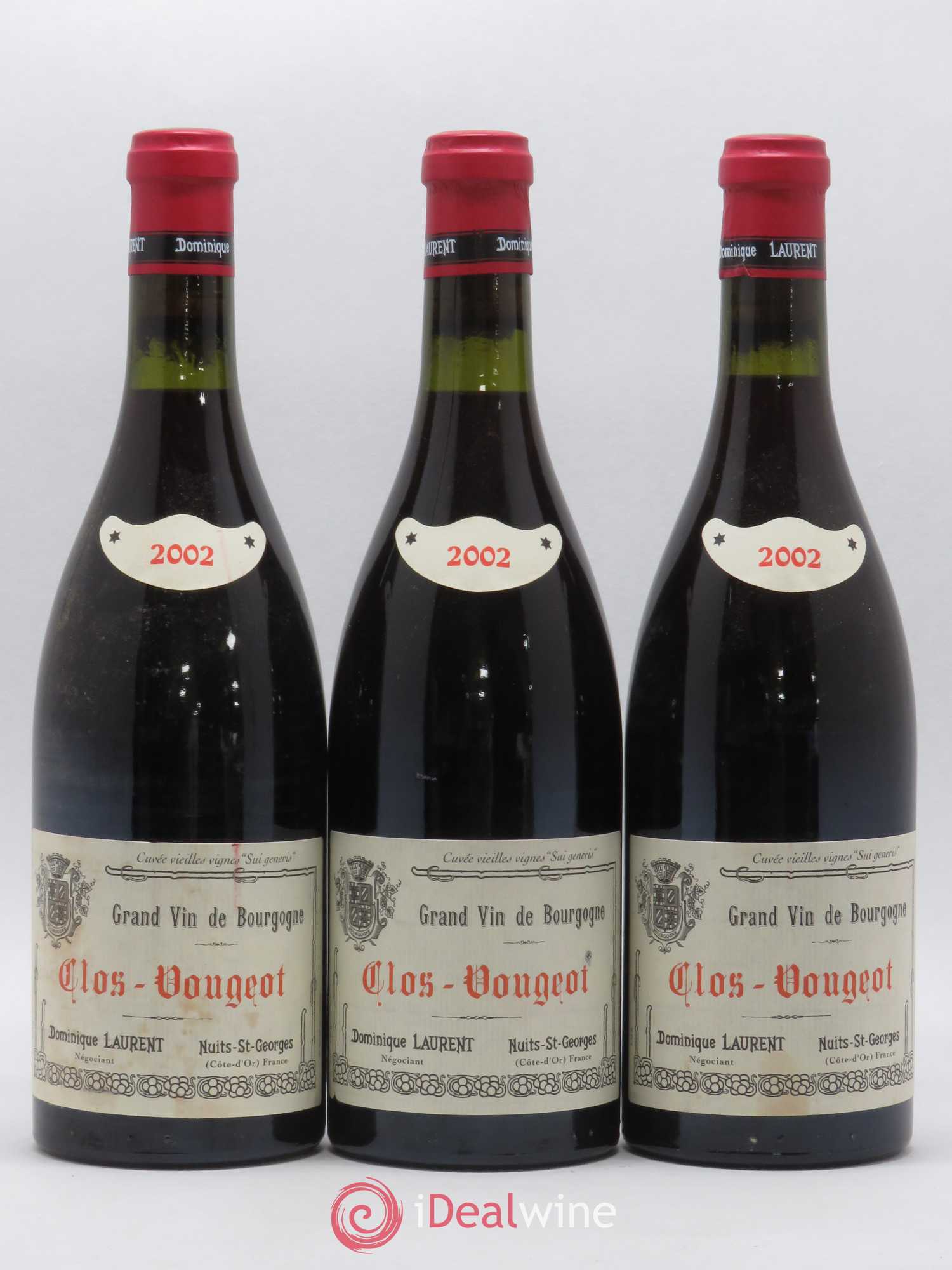 Clos de Vougeot Grand Cru Vieilles vignes Sui Generis Dominique Laurent 2002 - Lot de 3 bouteilles - 0