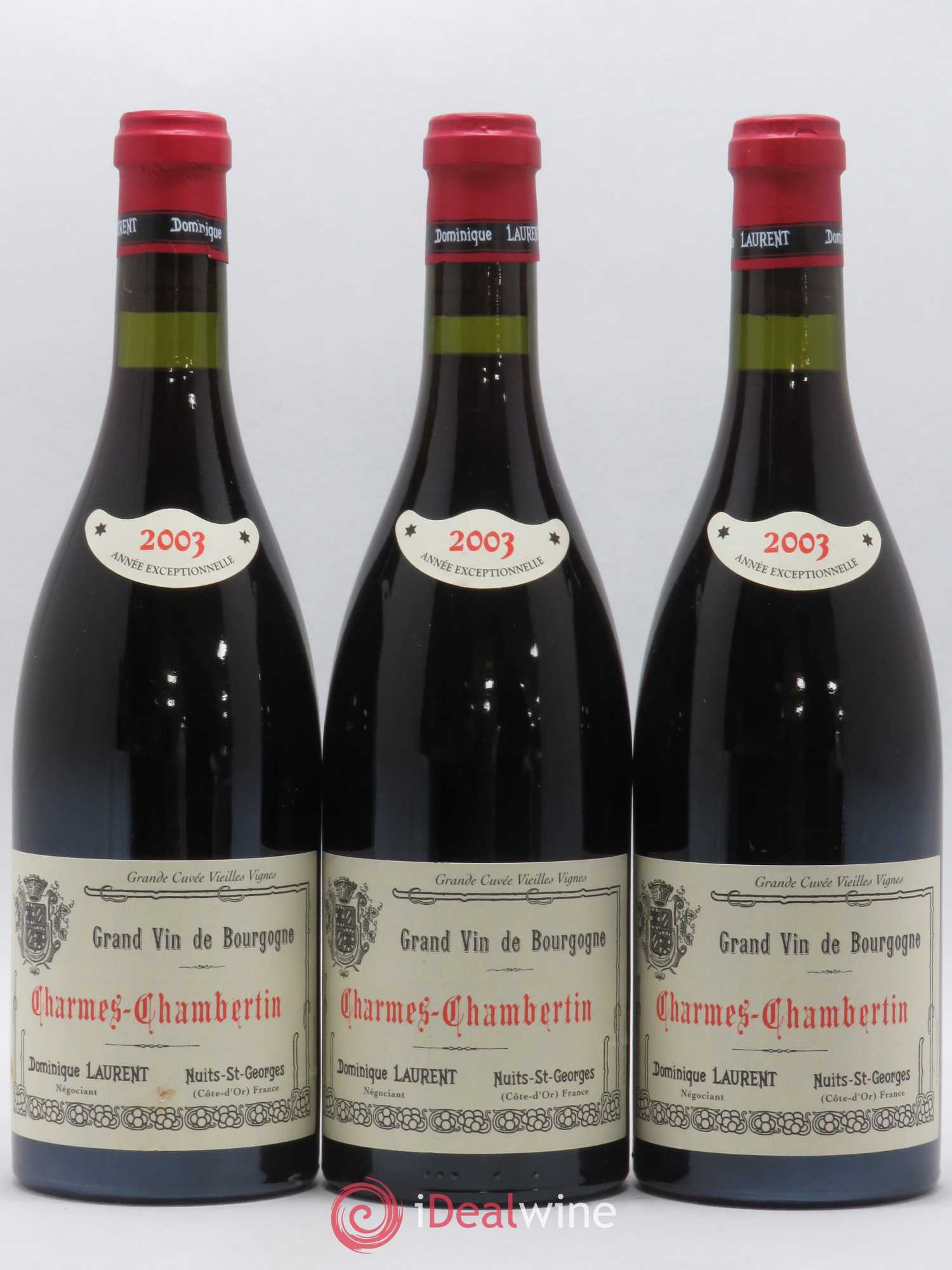 Charmes-Chambertin Grand Cru Vieilles Vignes Dominique Laurent 2003 - Lot de 3 bouteilles - 0