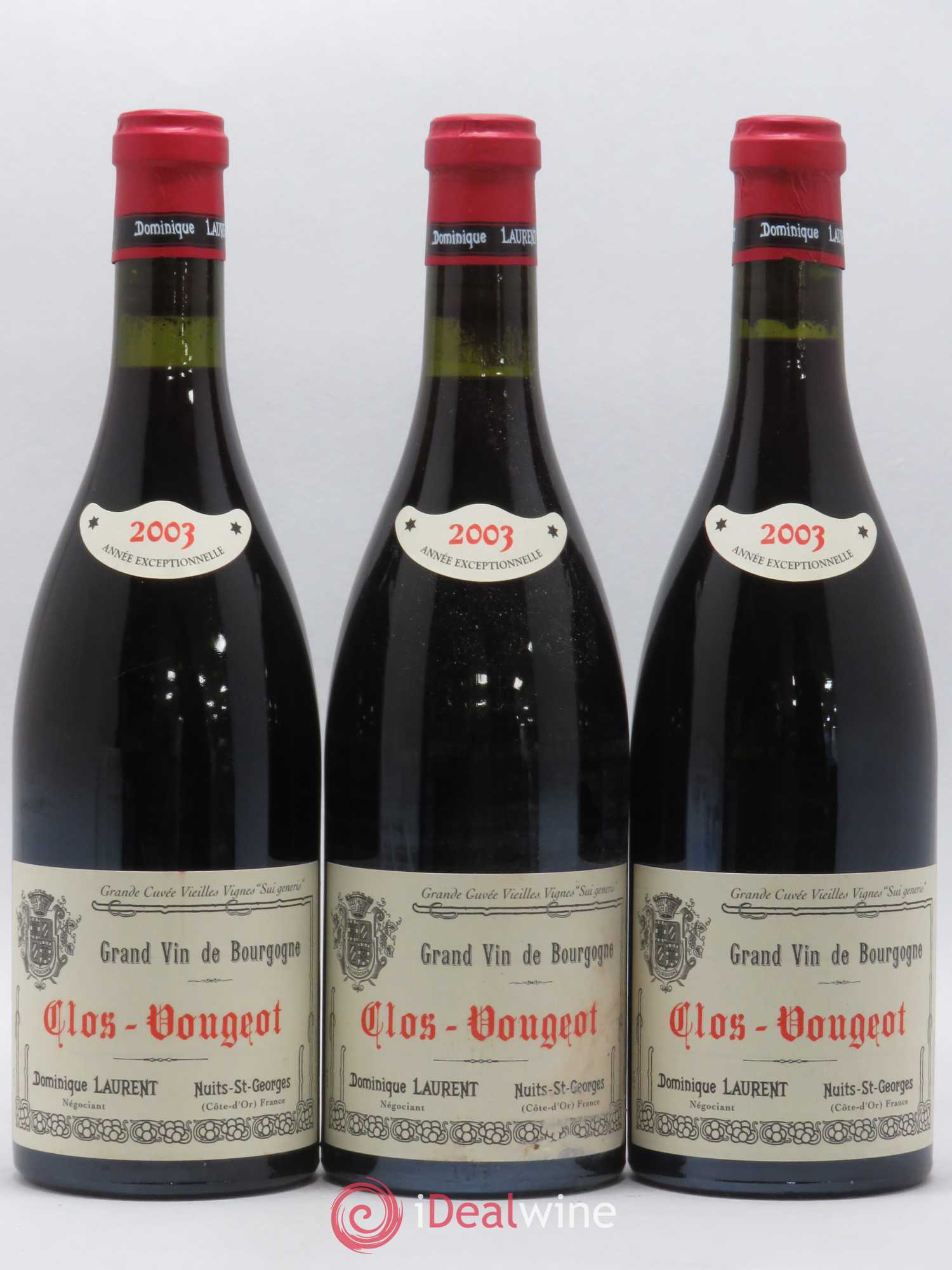 Clos de Vougeot Grand Cru Vieilles vignes Sui Generis Dominique Laurent 2003 - Lot de 3 bouteilles - 0