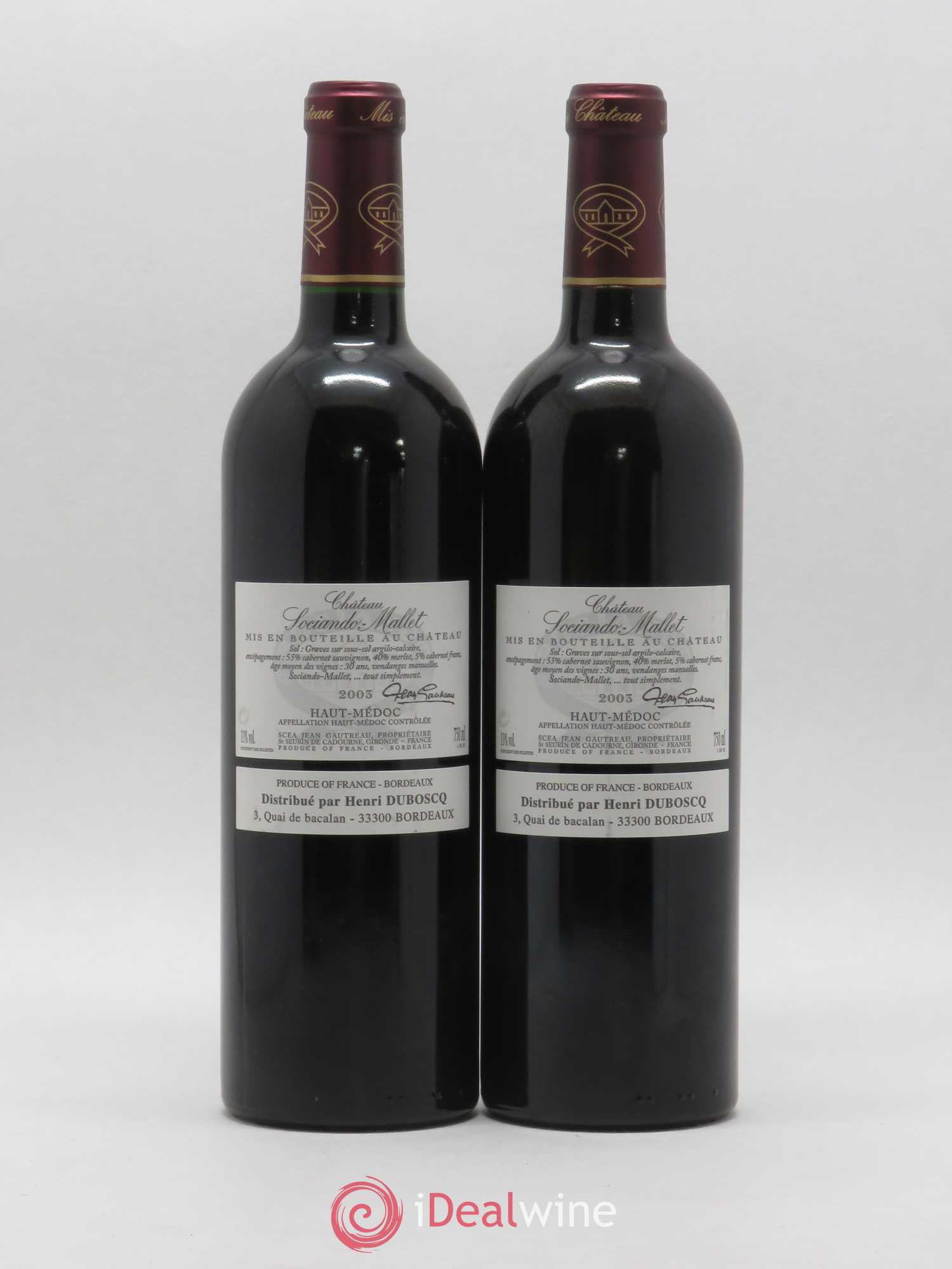 Château Sociando Mallet 2003 - Lot de 2 bouteilles - 1